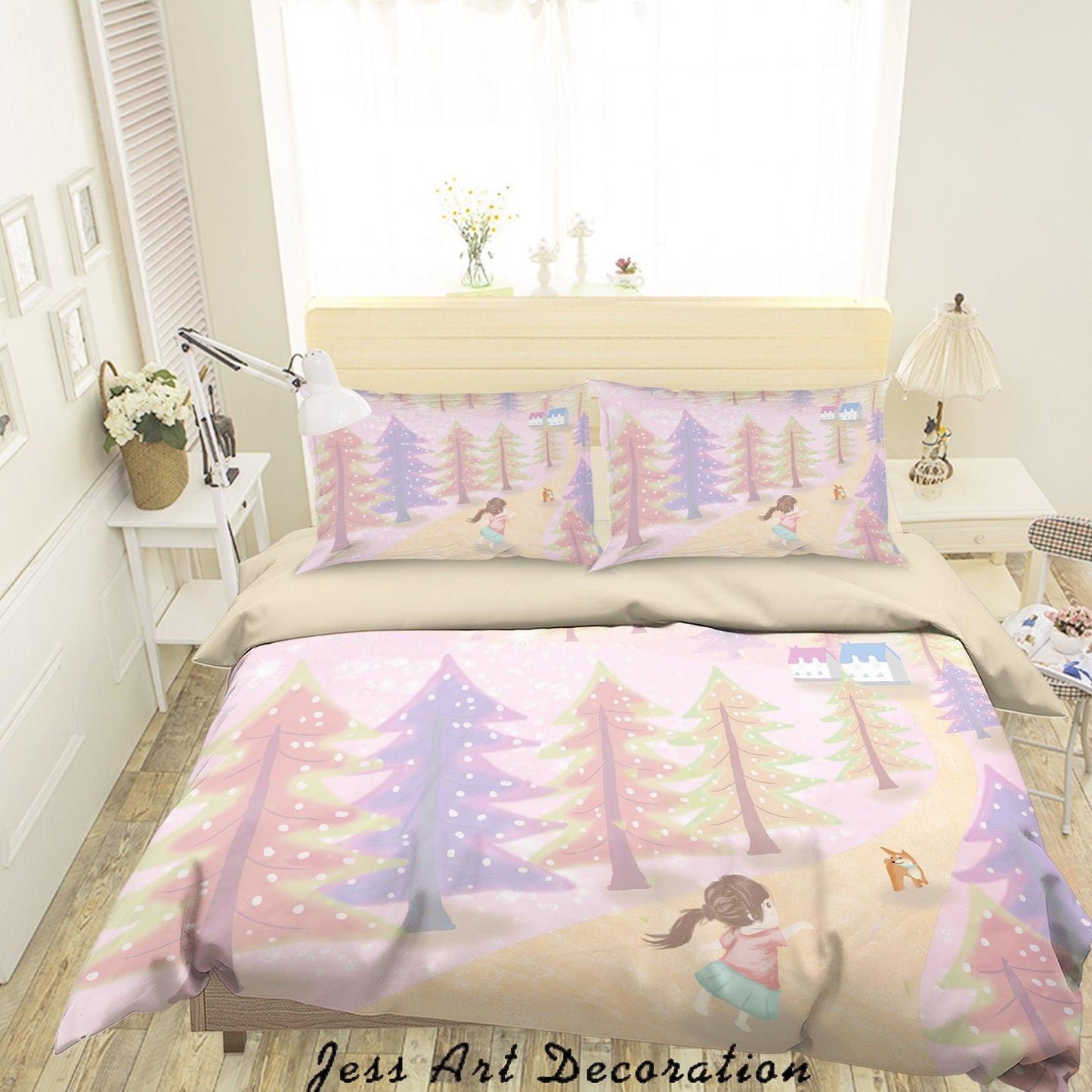 3D Cartoon Pine Forest Girl Quilt Cover Set Bedding Set Duvet Cover Pillowcases A584 LQH