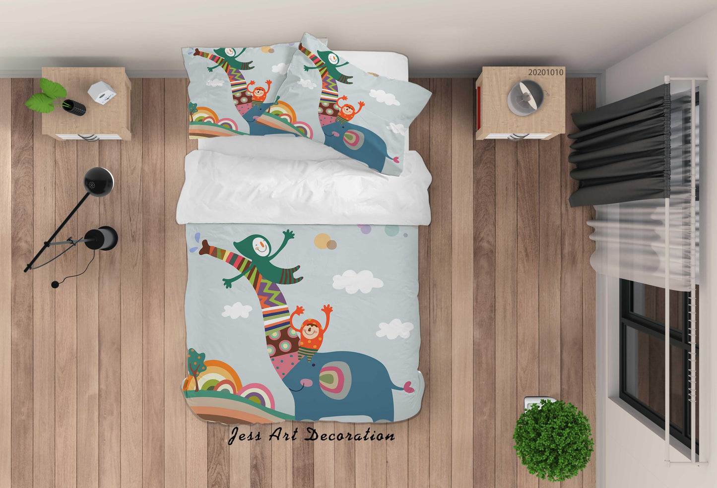 3D Cartoon Cute Animal Elephant Quilt Cover Set Bedding Set Duvet Cover Pillowcases WJ 9568