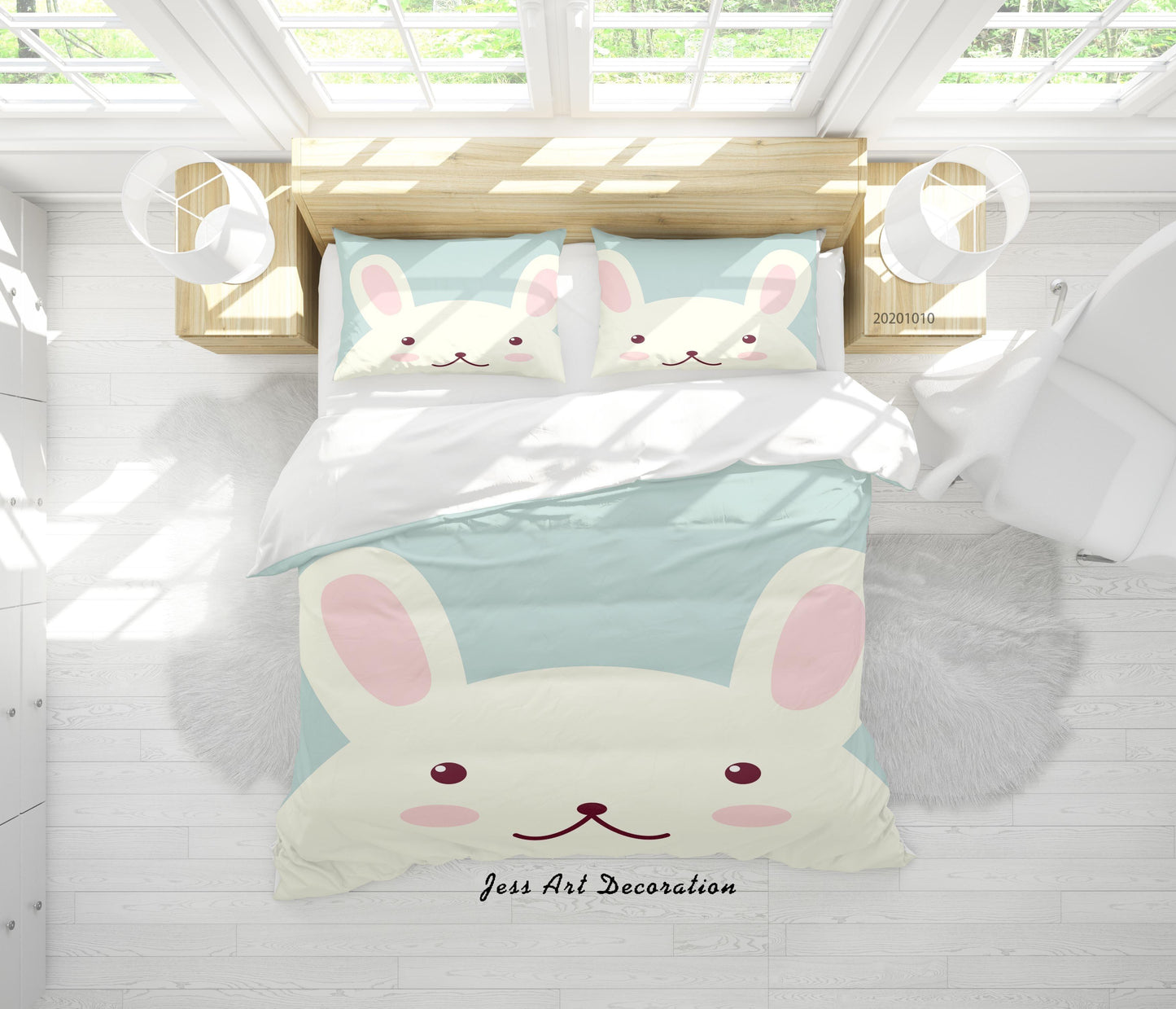 3D Cartoon Cute Animal Rabbit Quilt Cover Set Bedding Set Duvet Cover Pillowcases WJ 9517