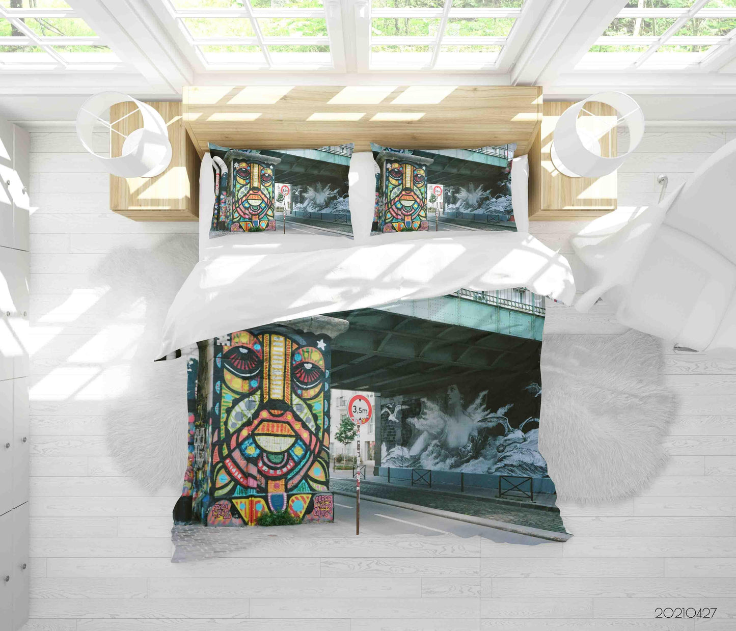 3D Abstract Street Color Graffiti Quilt Cover Set Bedding Set Duvet Cover Pillowcases 94