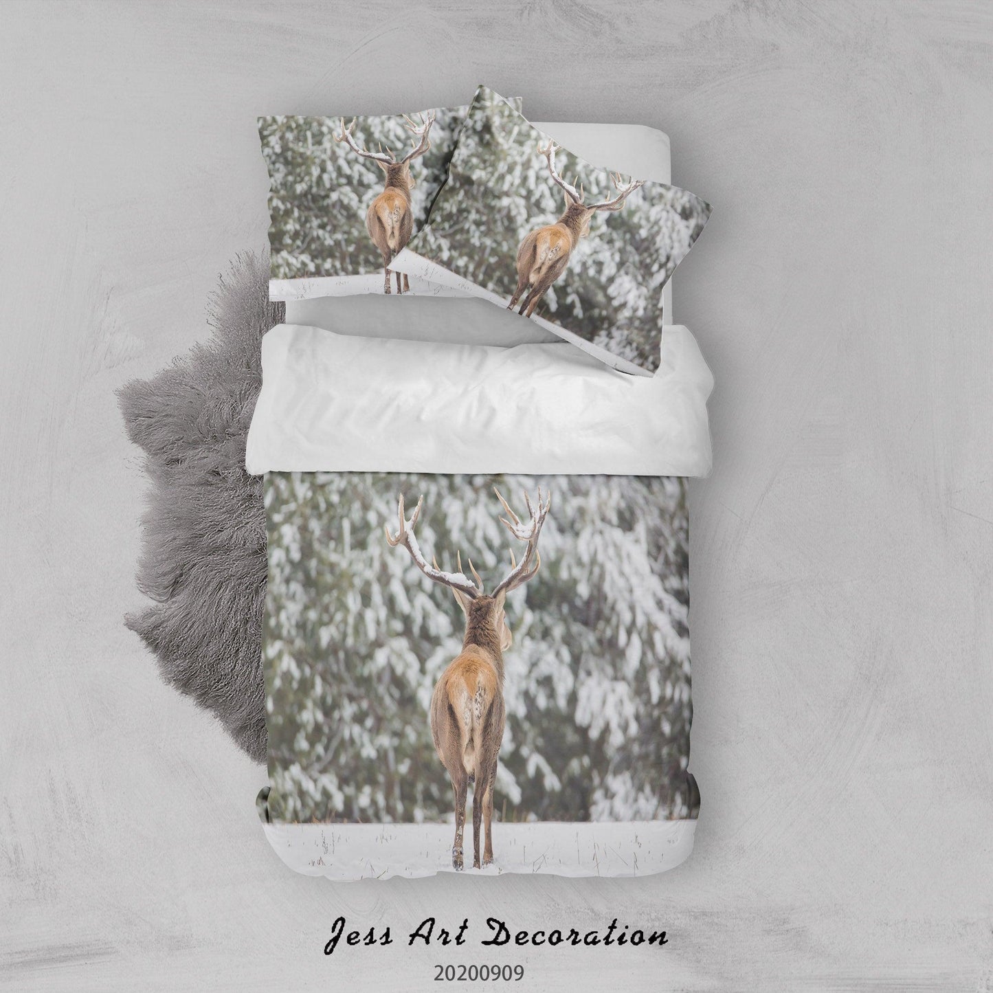 3D Animal Deer Snow Tree Quilt Cover Set Bedding Set Duvet Cover Pillowcases WJ 6007