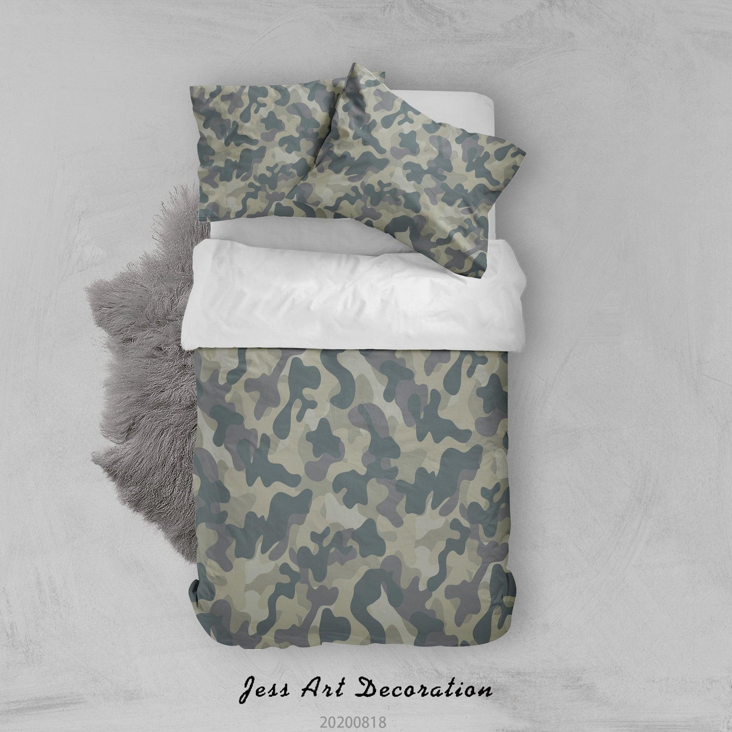 3D Army Green Quilt Cover Set Bedding Set Duvet Cover Pillowcases LXL