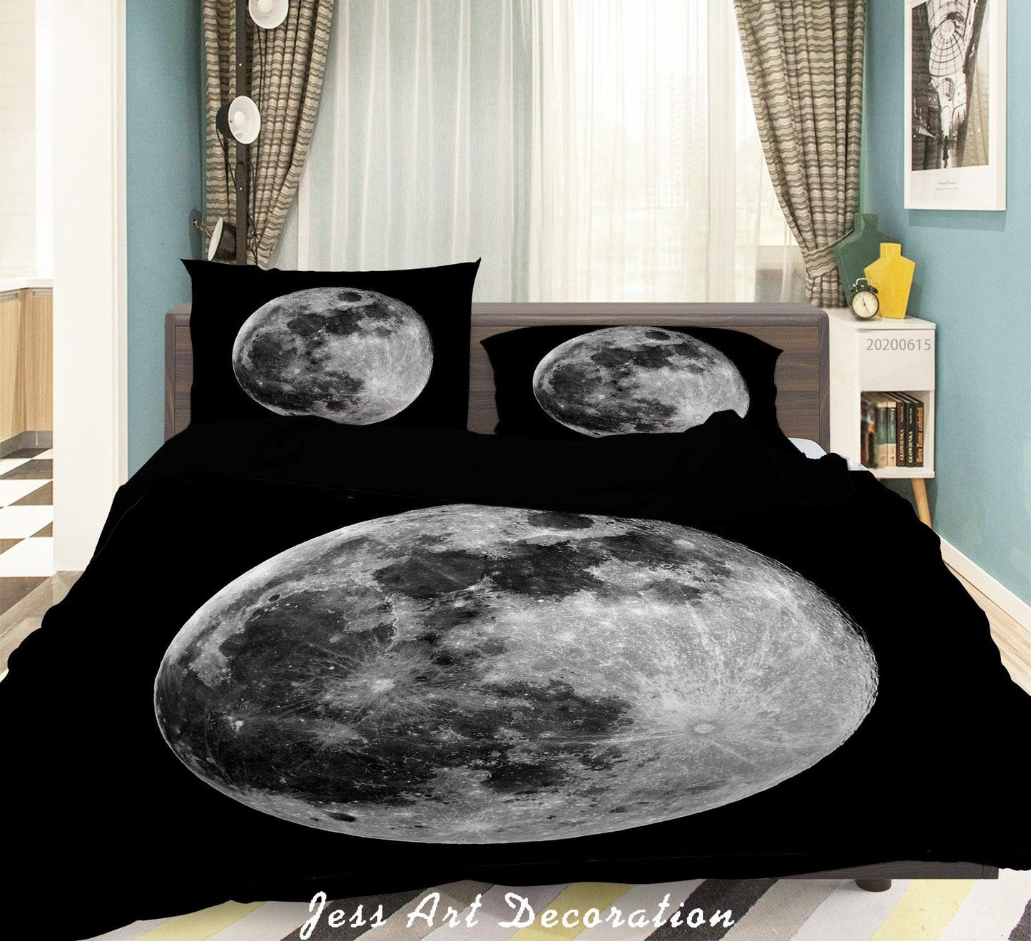 3D Black Gray Planet Moon Quilt Cover Set Bedding Set Duvet Cover Pillowcases SF99