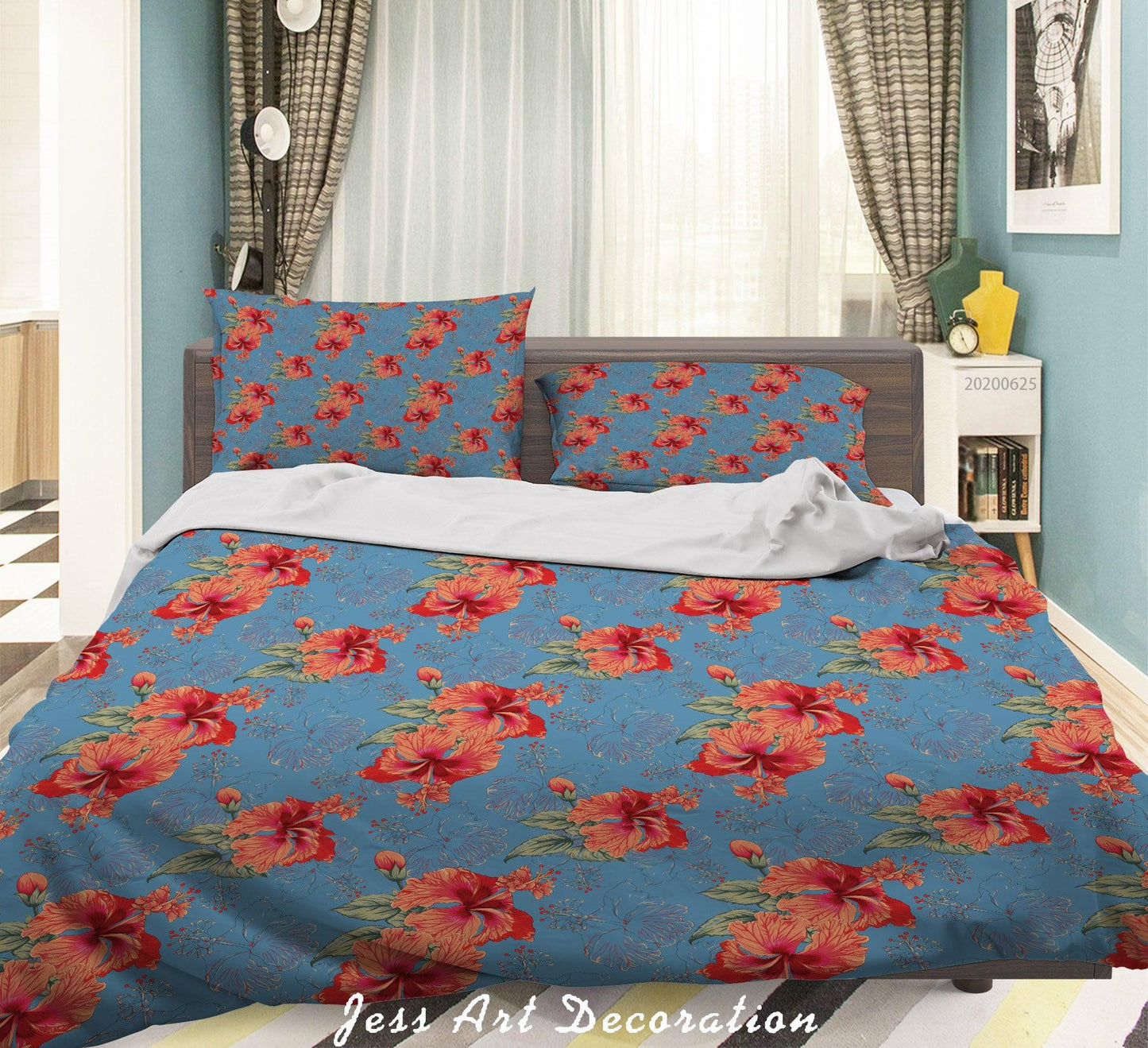 3D Blue Red Flowers Quilt Cover Set Bedding Set Duvet Cover Pillowcases SF9
