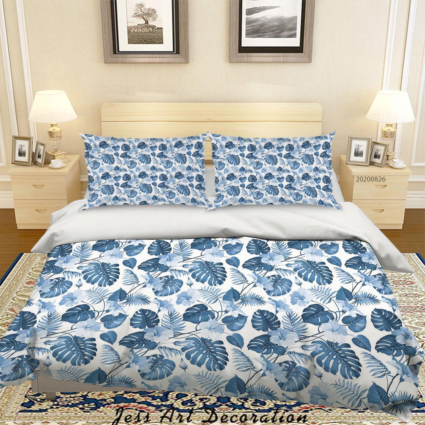 3D Blue Leaves Pattern Quilt Cover Set Bedding Set Duvet Cover Pillowcases WJ 1320