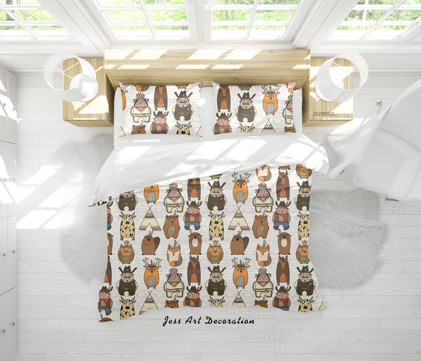 3D Cartoon Animal Indian Boy Bear Pattern Quilt Cover Set Bedding Set Duvet Cover Pillowcases WJ 6506