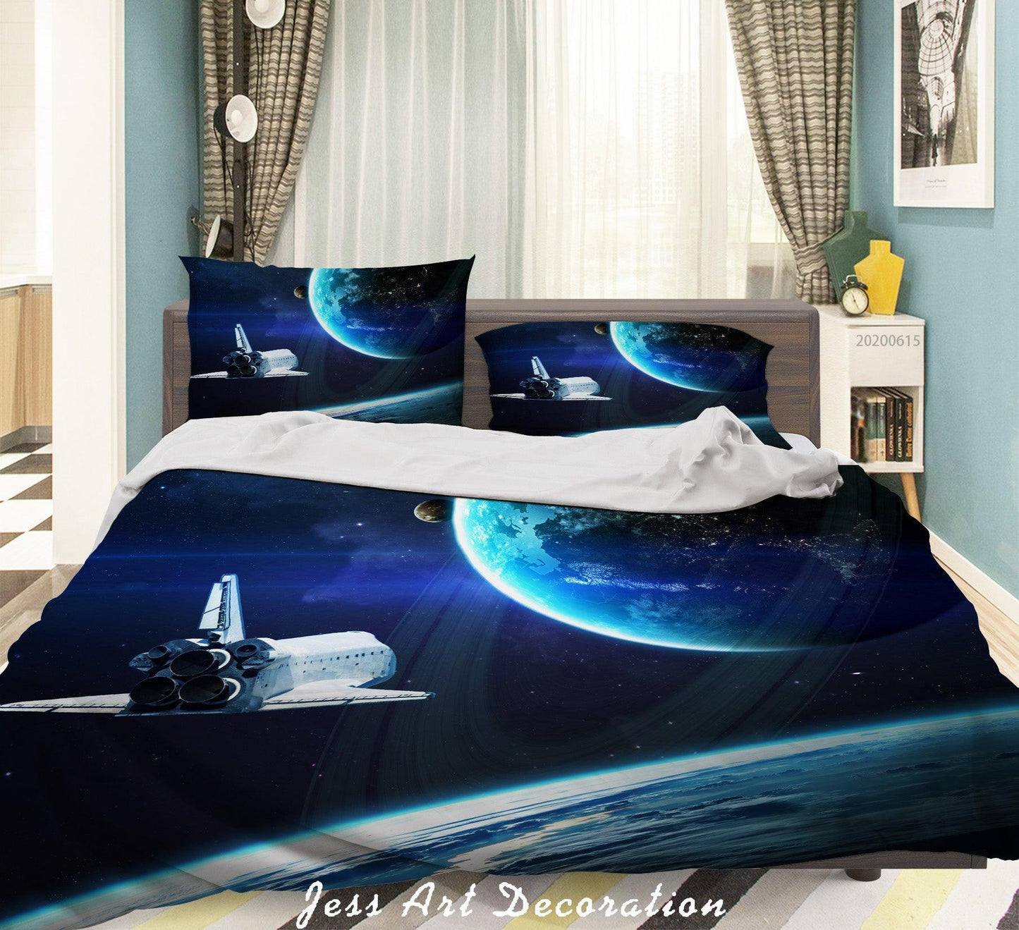3D Blue Satellite Planet Space Quilt Cover Set Bedding Set Duvet Cover Pillowcases SF11