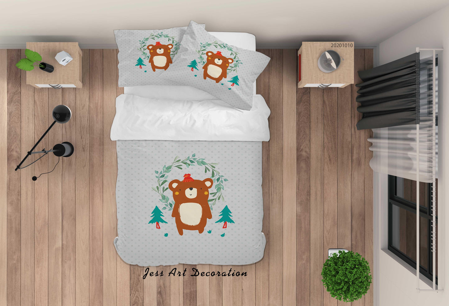 3D Cartoon Cute Animal Bear Christmas Tree Quilt Cover Set Bedding Set Duvet Cover Pillowcases WJ 9551
