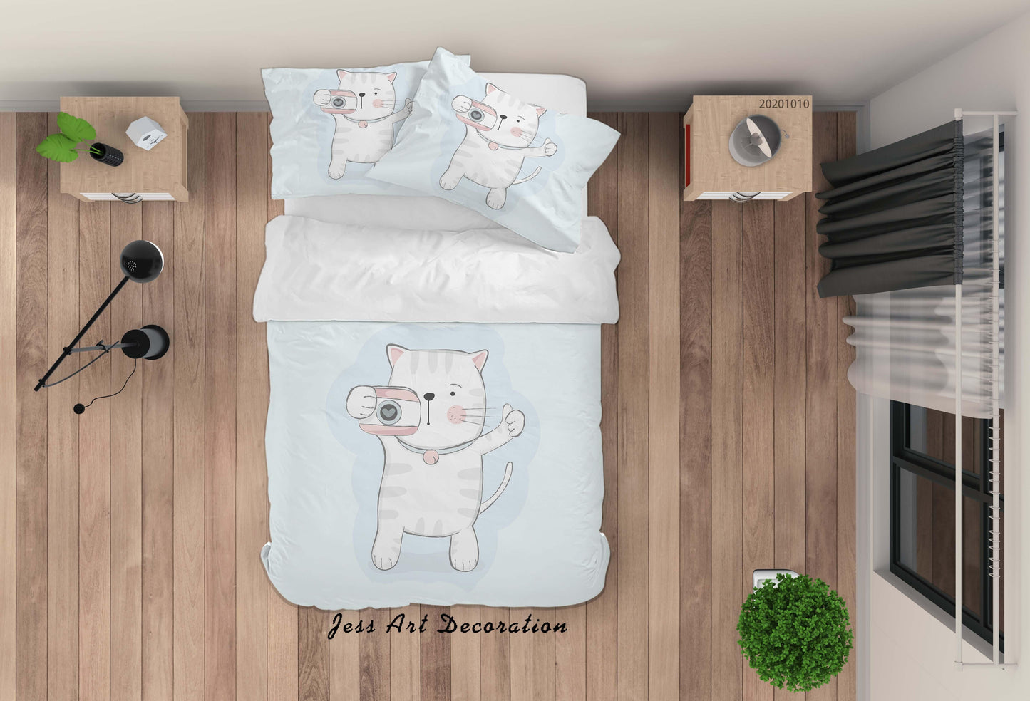 3D Cartoon Cute Animal Cat Camera Quilt Cover Set Bedding Set Duvet Cover Pillowcases WJ 9511