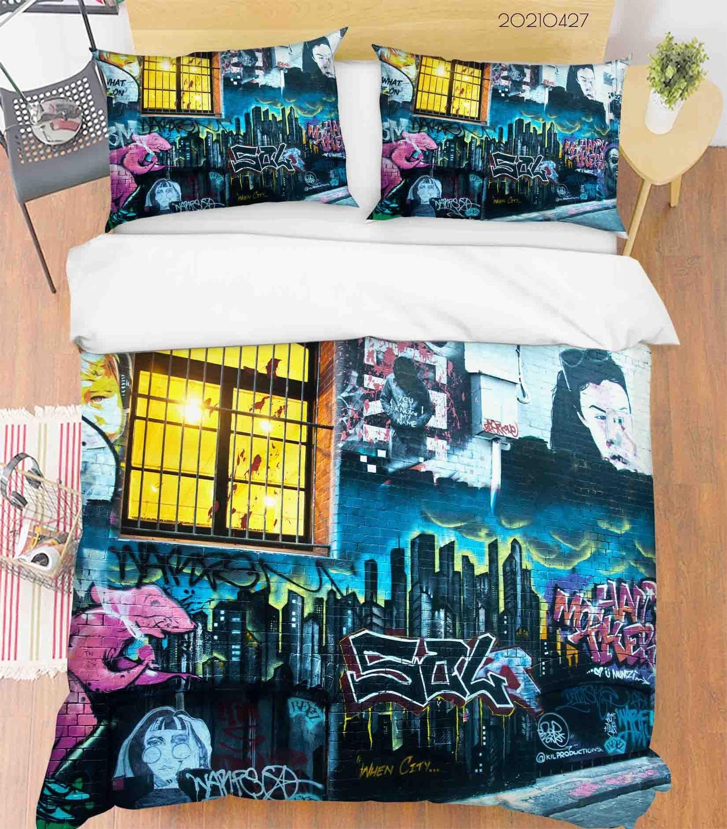 3D Abstract Street Colored Graffiti Quilt Cover Set Bedding Set Duvet Cover Pillowcases 101