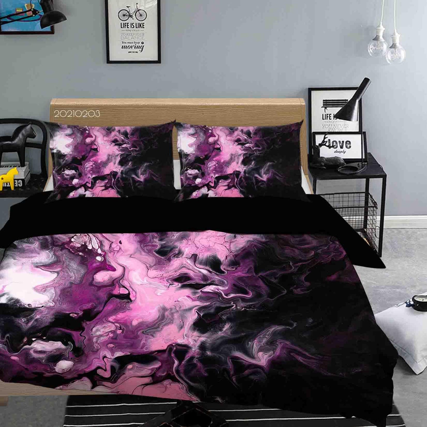 3D Abstract Pink Black Marble Texture Quilt Cover Set Bedding Set Duvet Cover Pillowcases 38