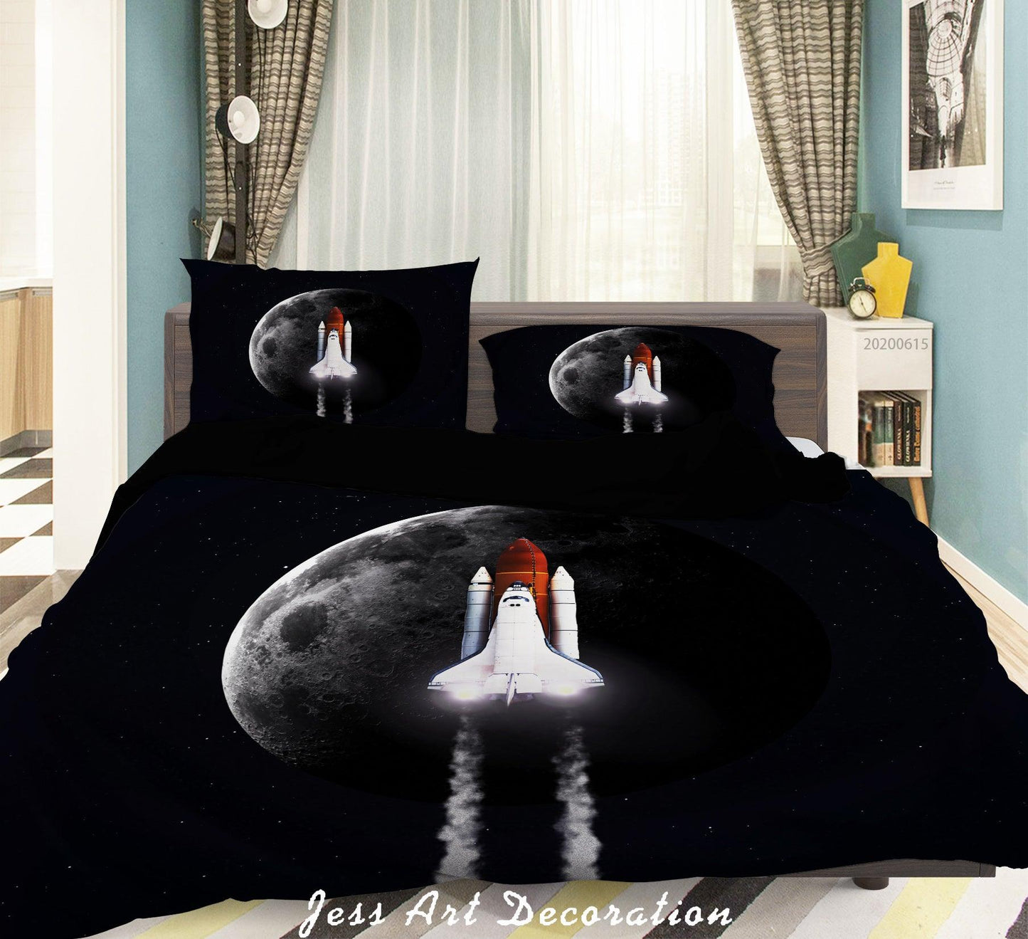 3D Black Planet Rocket Quilt Cover Set Bedding Set Duvet Cover Pillowcases SF77
