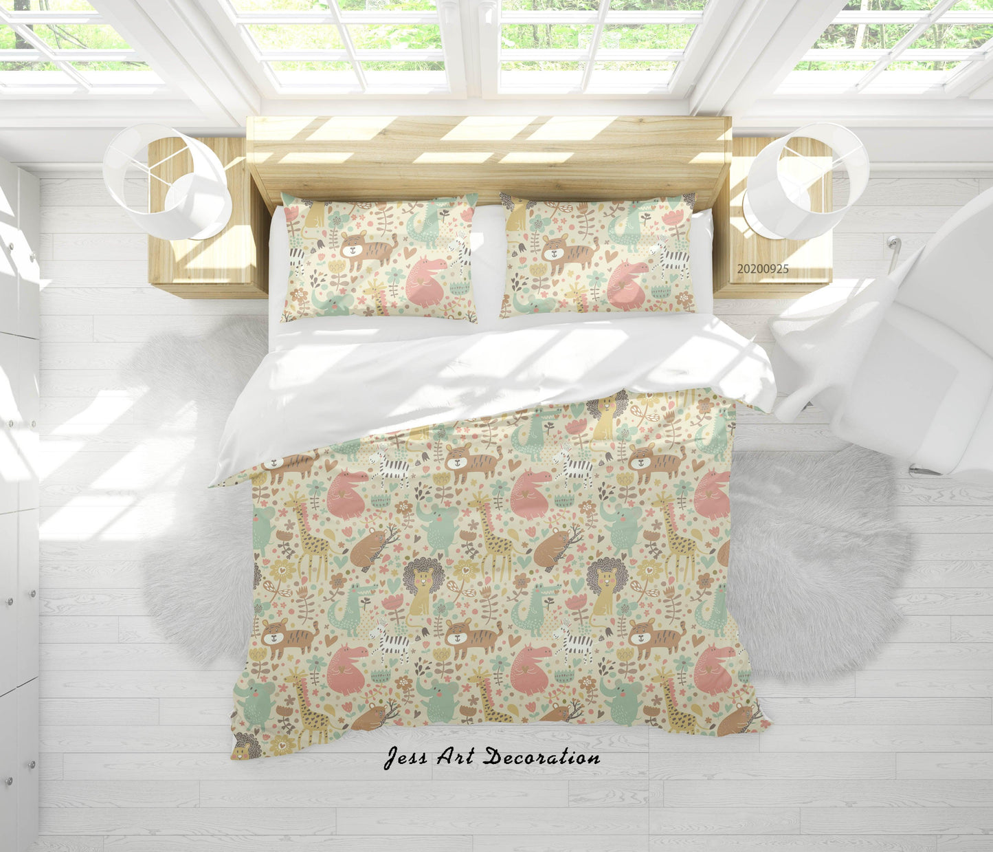 3D Cartoon Animal Tiger Lion Giraffe Pattern Quilt Cover Set Bedding Set Duvet Cover Pillowcases WJ 6479