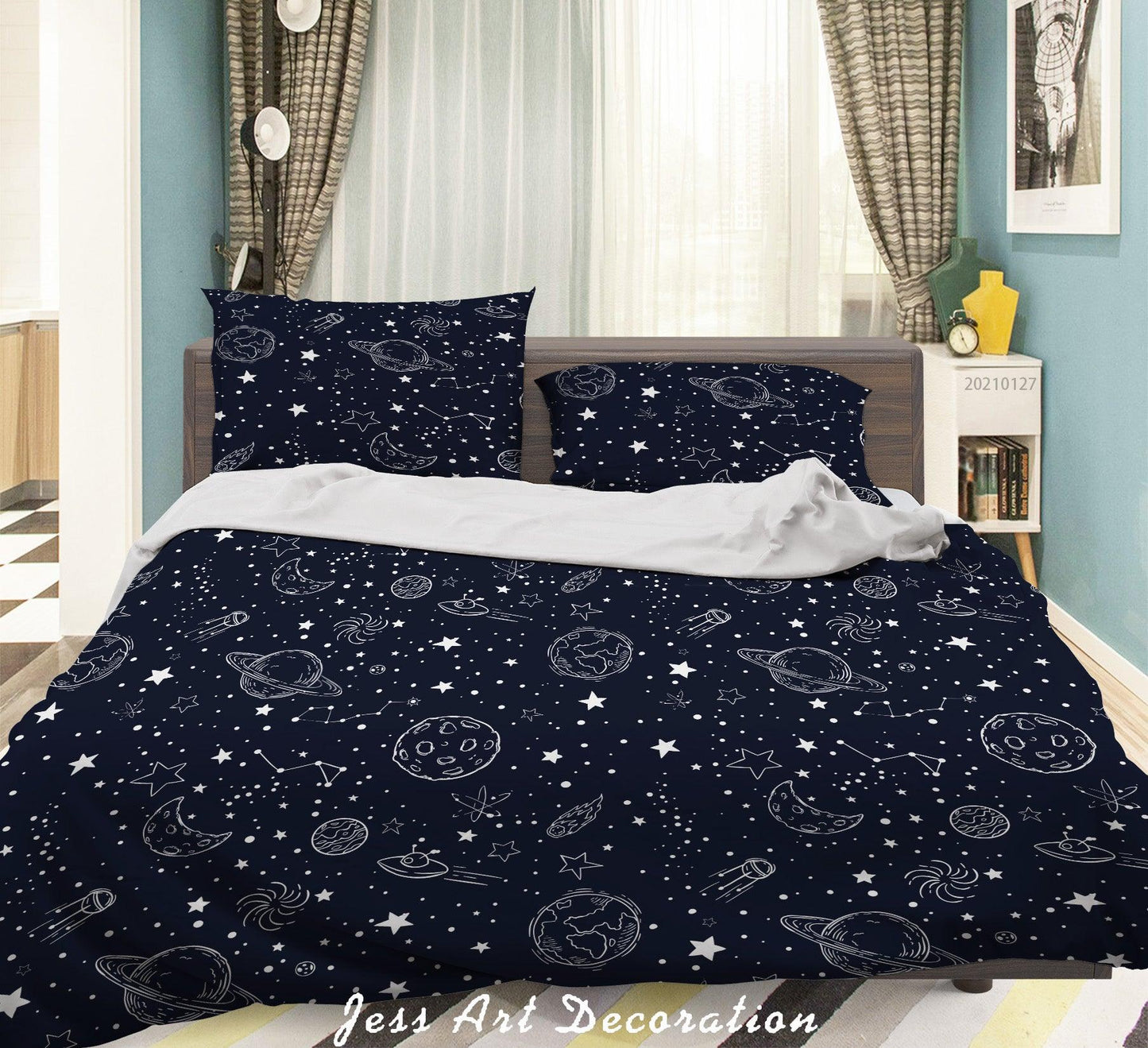 3D Cartoon Black Space Planet Quilt Cover Set Bedding Set Duvet Cover Pillowcases 191