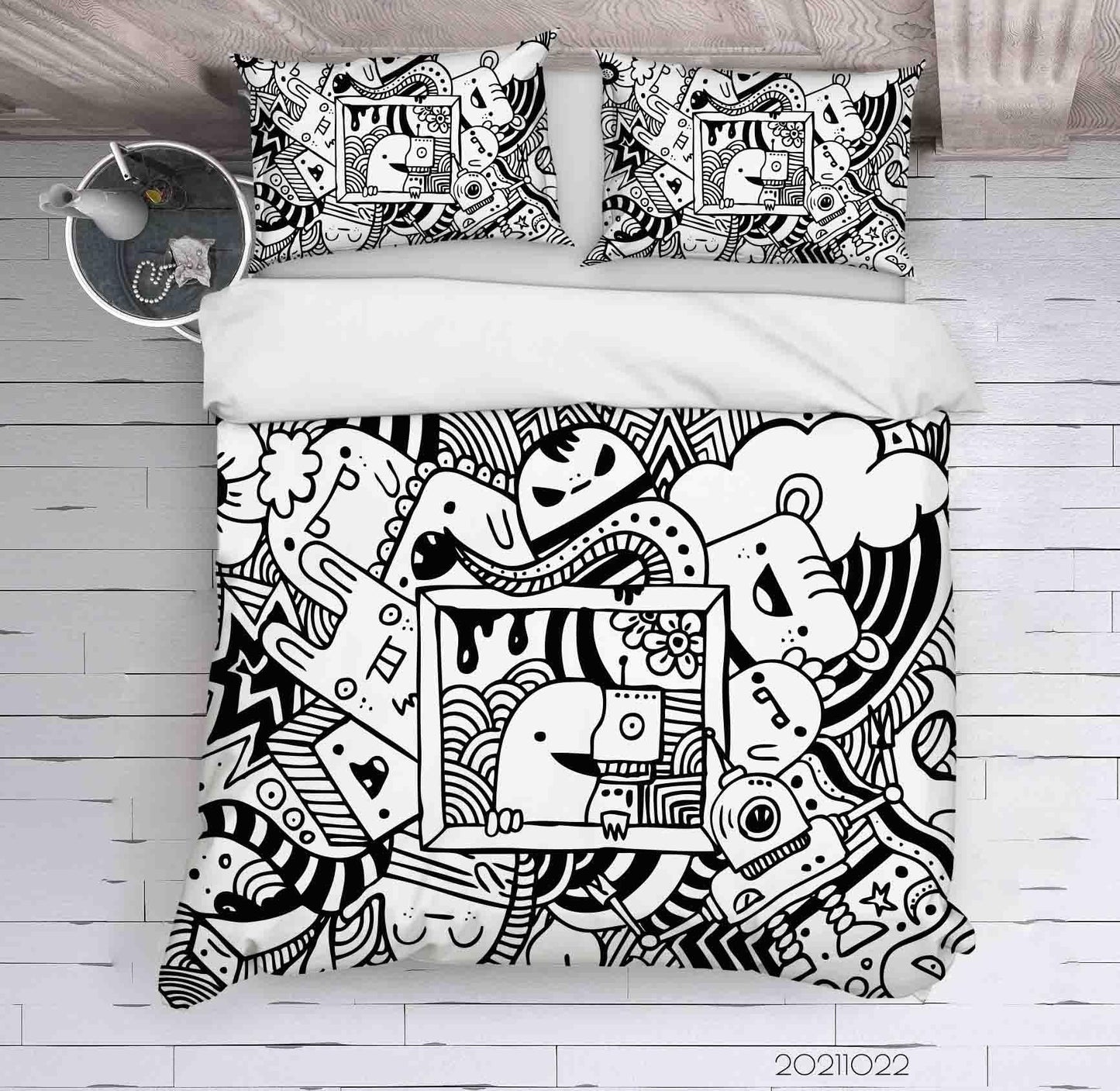 3D Cartoon Gray Monster Graffiti Quilt Cover Set Bedding Set Duvet Cover Pillowcases 95
