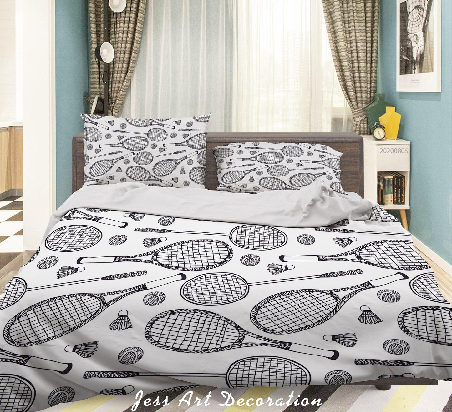 3D Badminton Racket Quilt Cover Set Bedding Set Duvet Cover Pillowcases LXL 295