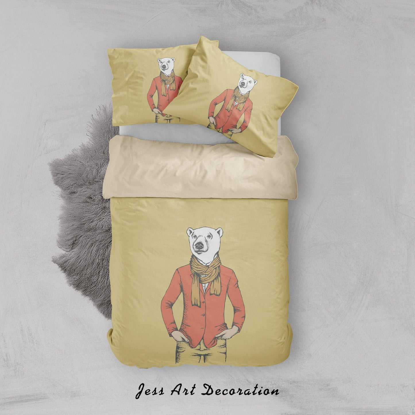 3D Cartoon Animal Bear Yellow Quilt Cover Set Bedding Set Duvet Cover Pillowcases A021 LQH