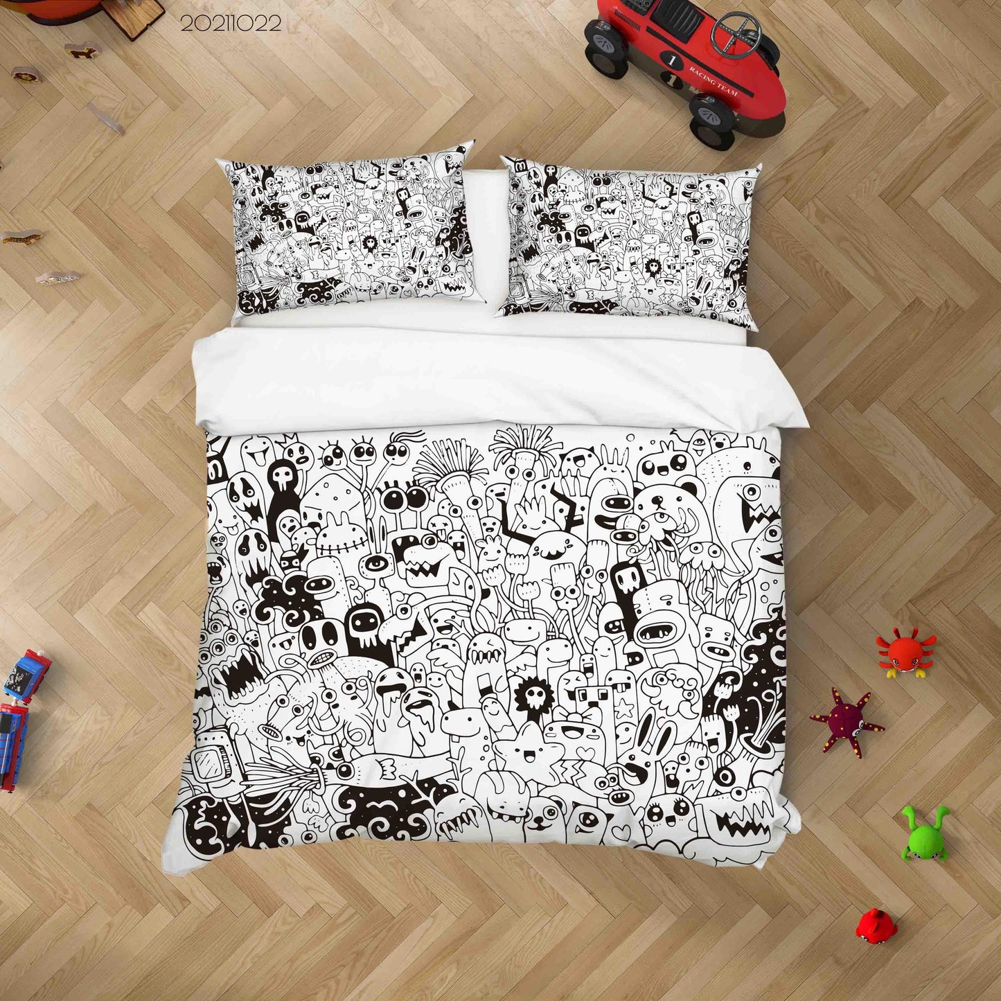 3D Abstract Gray Monster Graffiti Quilt Cover Set Bedding Set Duvet Cover Pillowcases 49