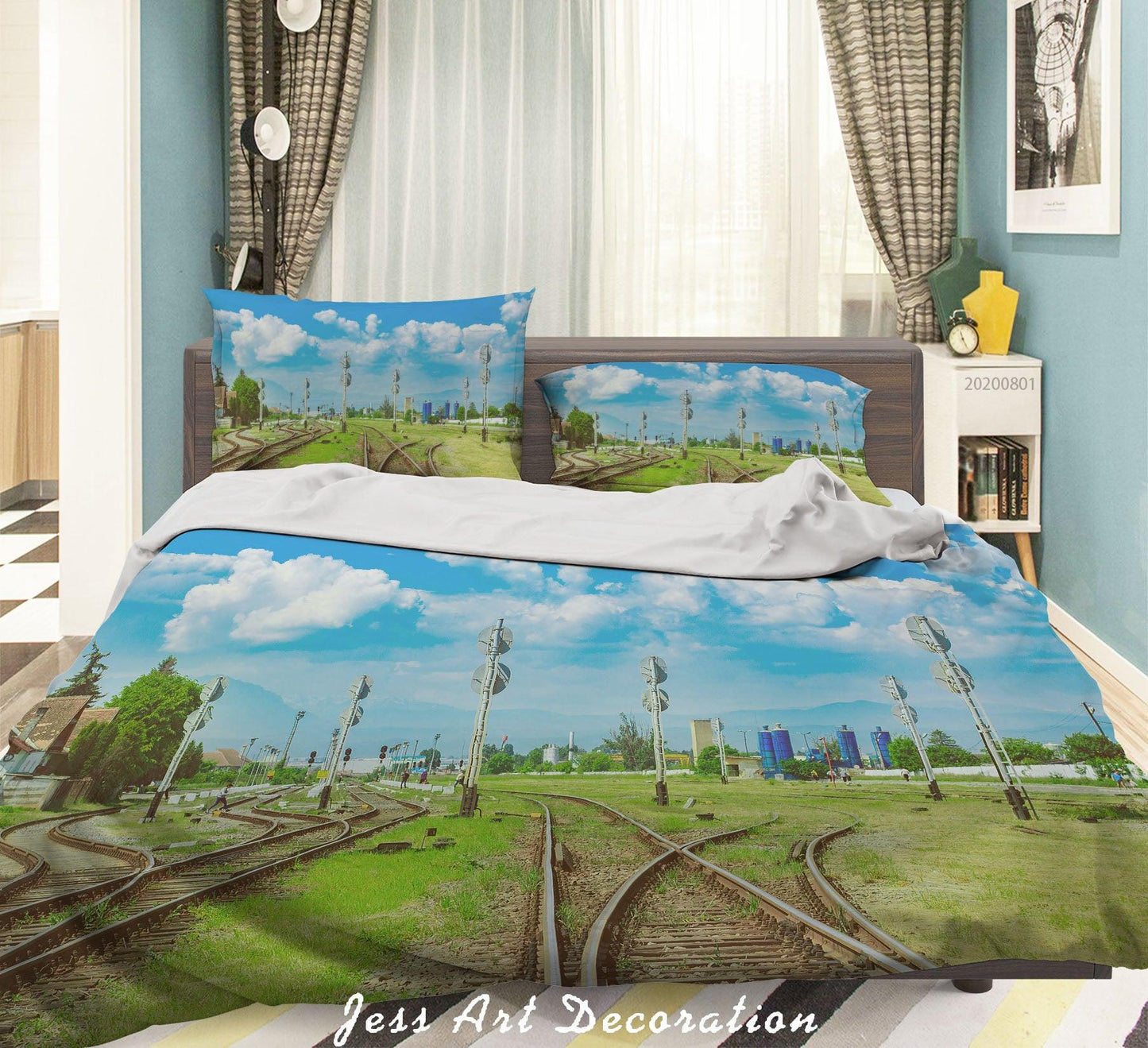 3D Blue Sky Train Track Quilt Cover Set Bedding Set Duvet Cover Pillowcases LXL 199