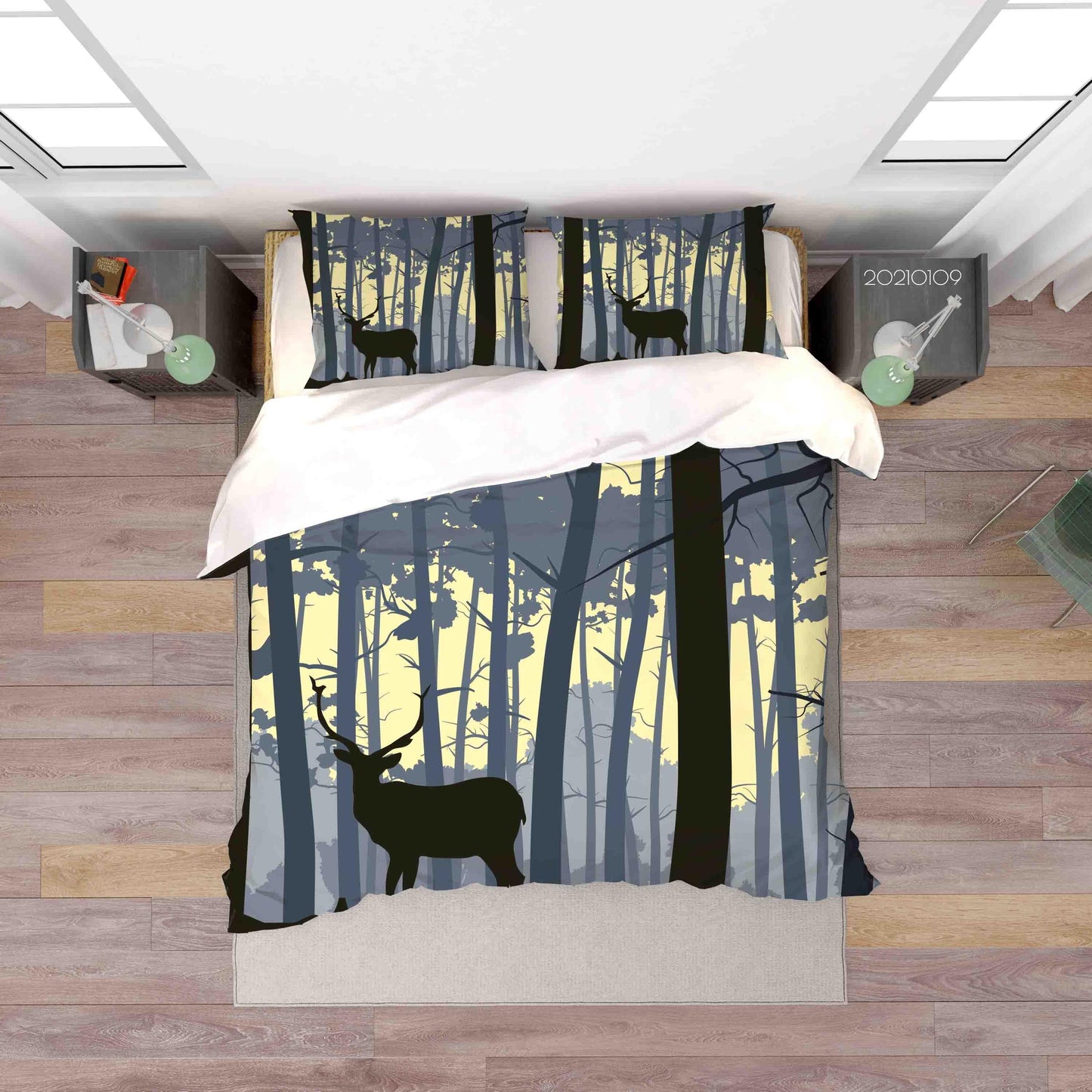3D Cartoon Green Forest Animal Elk Quilt Cover Set Bedding Set Duvet Cover Pillowcases 48 LQH
