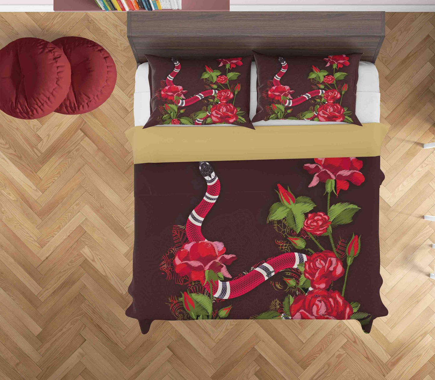 3D Black Red Snake Rose Quilt Cover Set Bedding Set Duvet Cover Pillowcases SF003