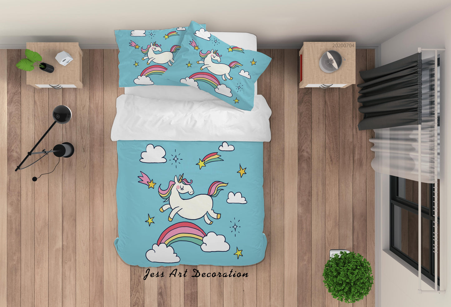 3D Blue Unicorn Quilt Cover Set Bedding Set Duvet Cover Pillowcases SF17