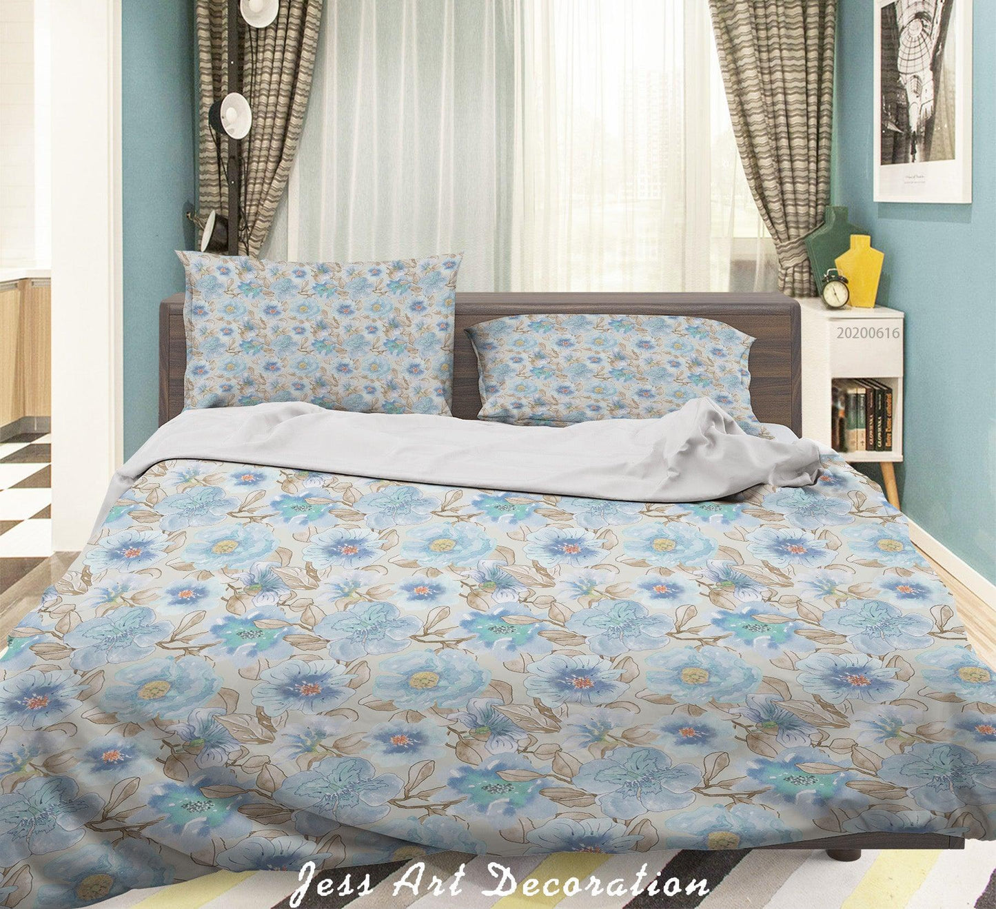 3D Blue Floral Quilt Cover Set Bedding Set Duvet Cover Pillowcases SF24