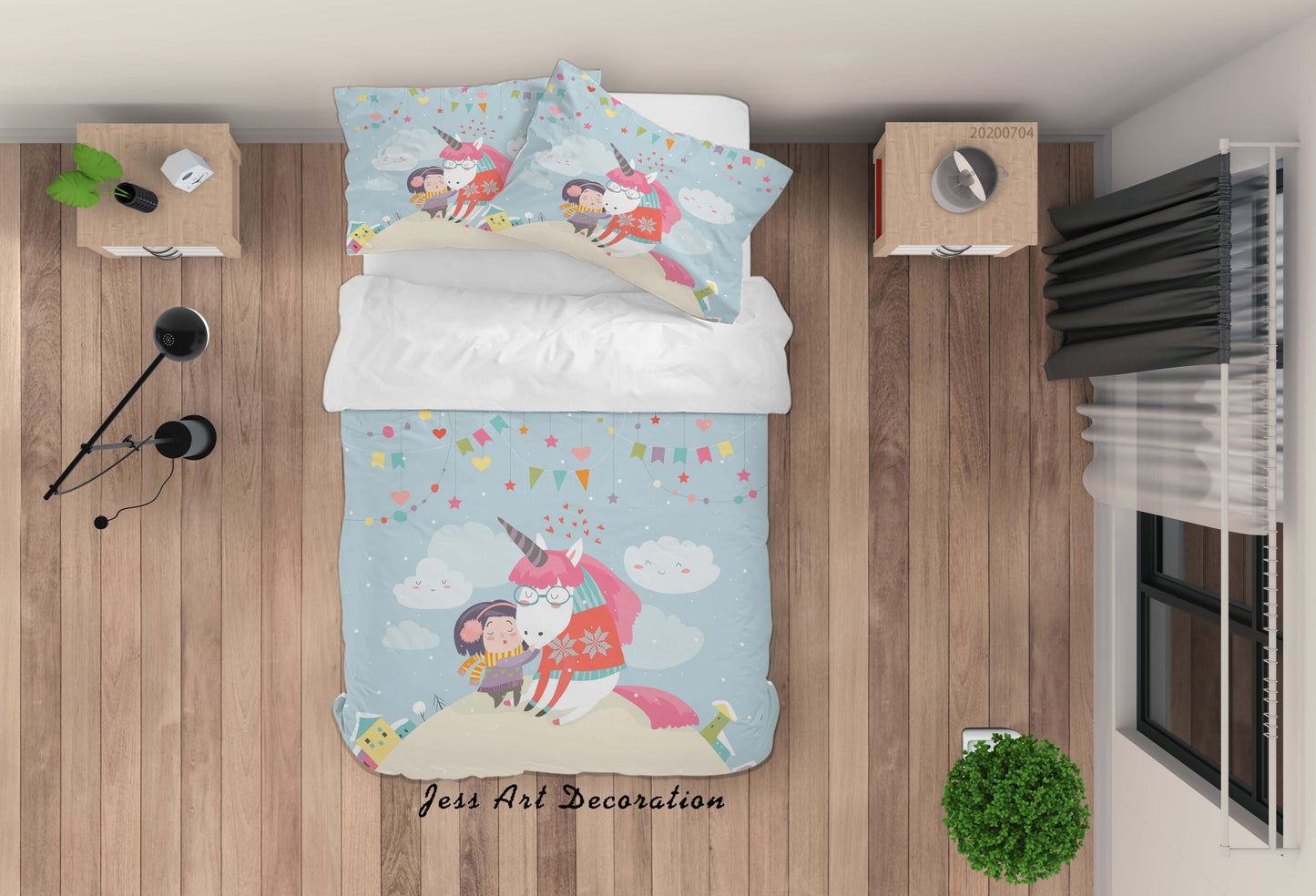 3D Blue Girl Unicorn Quilt Cover Set Bedding Set Duvet Cover Pillowcases SF79