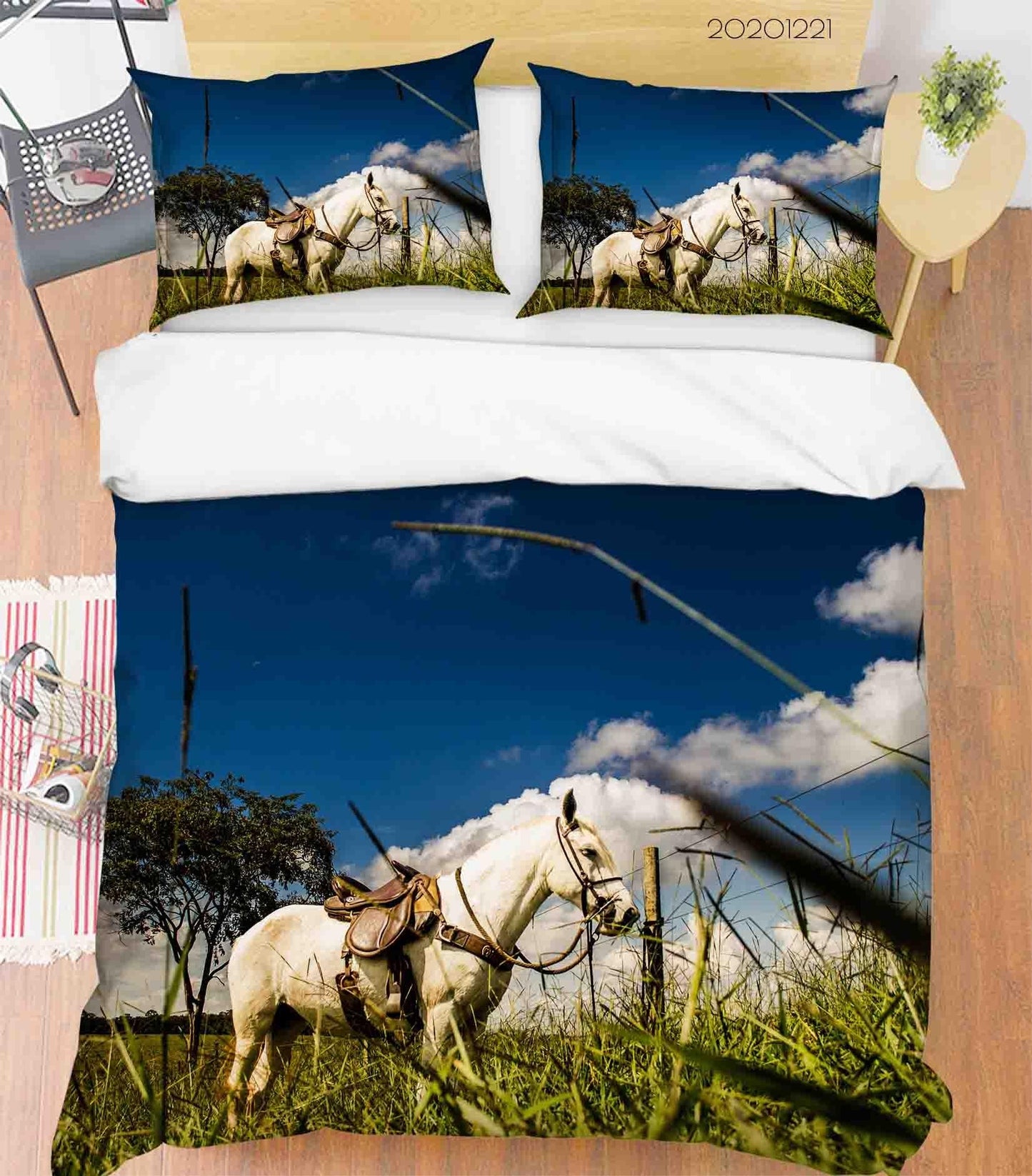 3D Blue Sky Lawn Horse Quilt Cover Set Bedding Set Duvet Cover Pillowcases 246 LQH