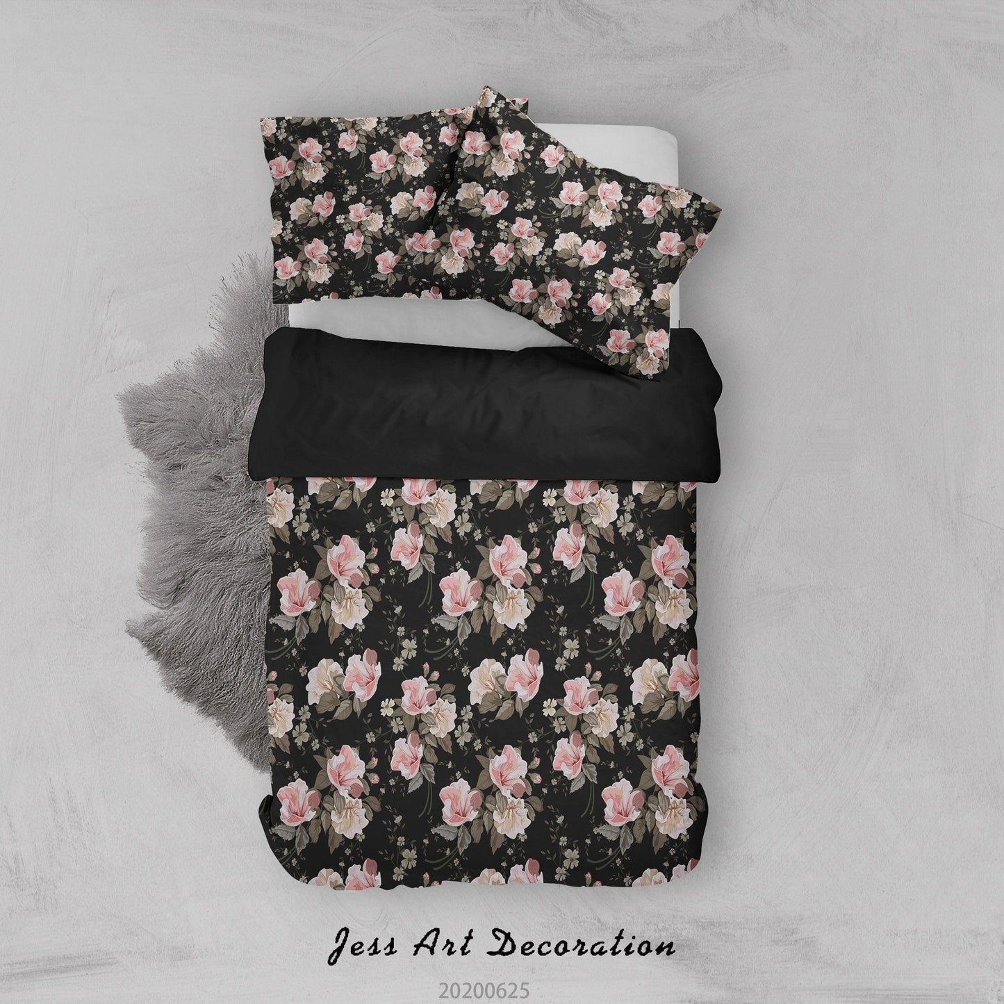 3D Black Pink Floral Quilt Cover Set Bedding Set Duvet Cover Pillowcases SF135