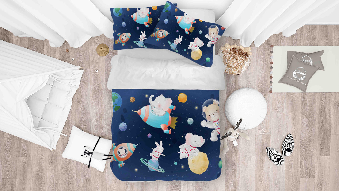 3D Cartoon Animal Planet Rocket Universe Space Quilt Cover Set Bedding Set Duvet Cover Pillowcases SF002