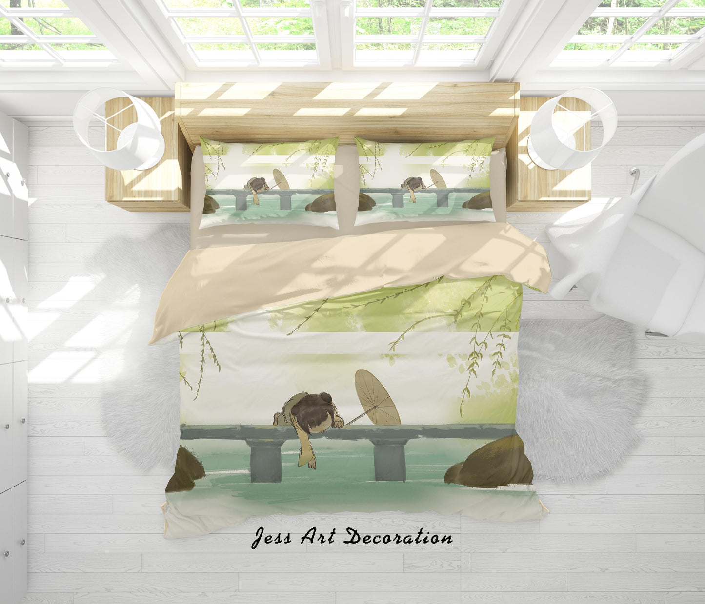 3D Can Girl Umbrella Stone Bridge Quilt Cover Set Bedding Set Duvet Cover Pillowcases A625 LQH