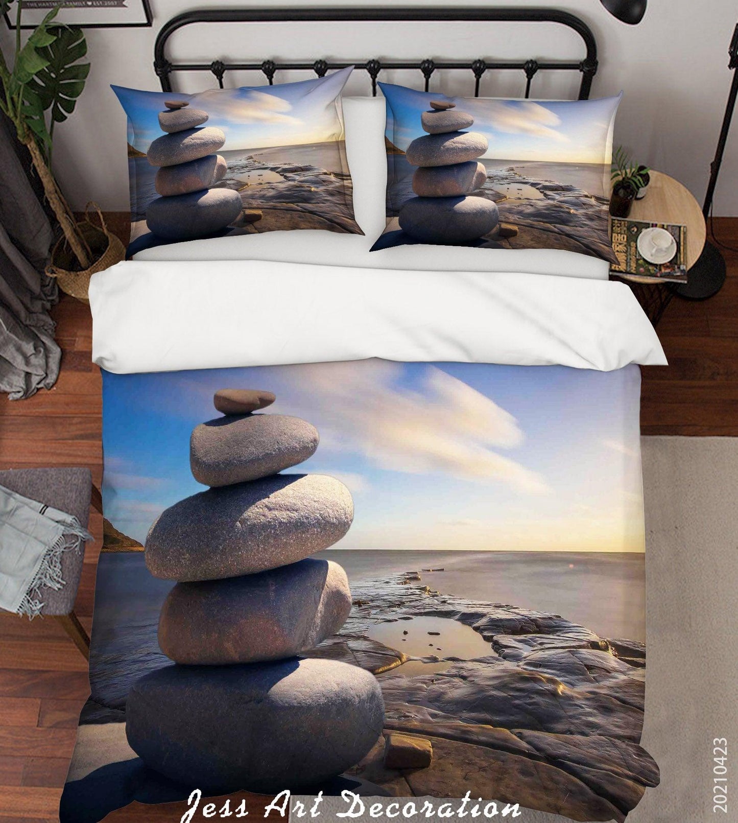 3D Blue Sky Cloud Sea Pebbles Quilt Cover Set Bedding Set Duvet Cover Pillowcases 116
