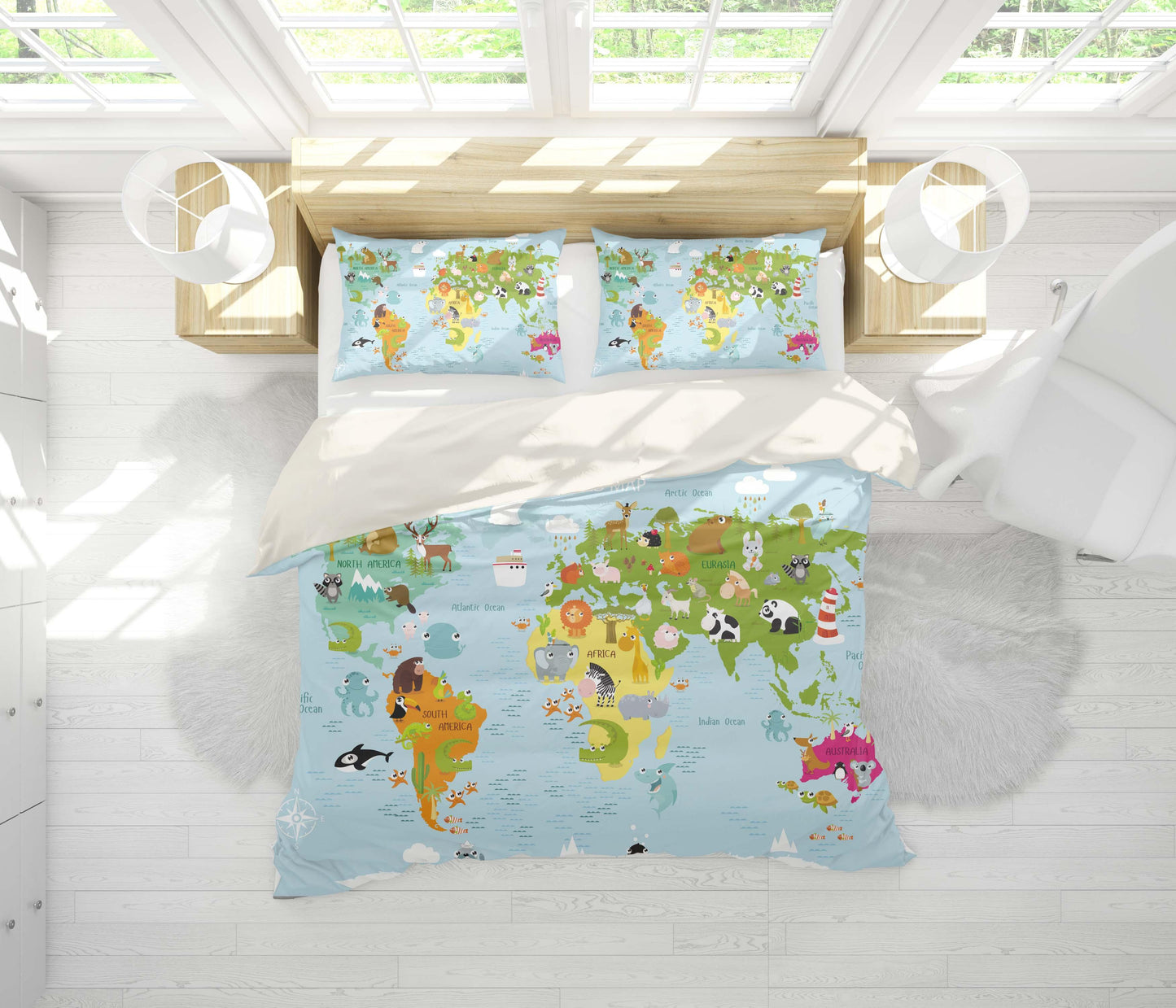 3D Blue World Map Quilt Cover Set Bedding Set Pillowcases 10