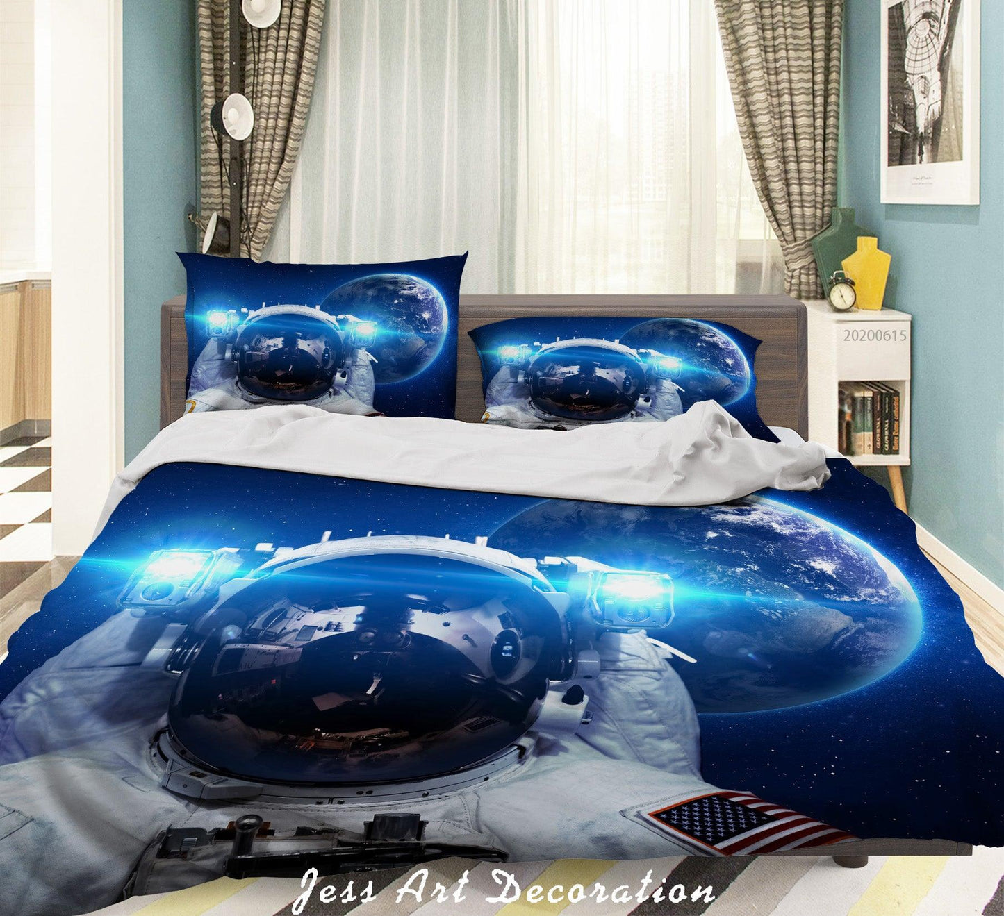 3D Blue Astronaut Planet Quilt Cover Set Bedding Set Duvet Cover Pillowcases SF75