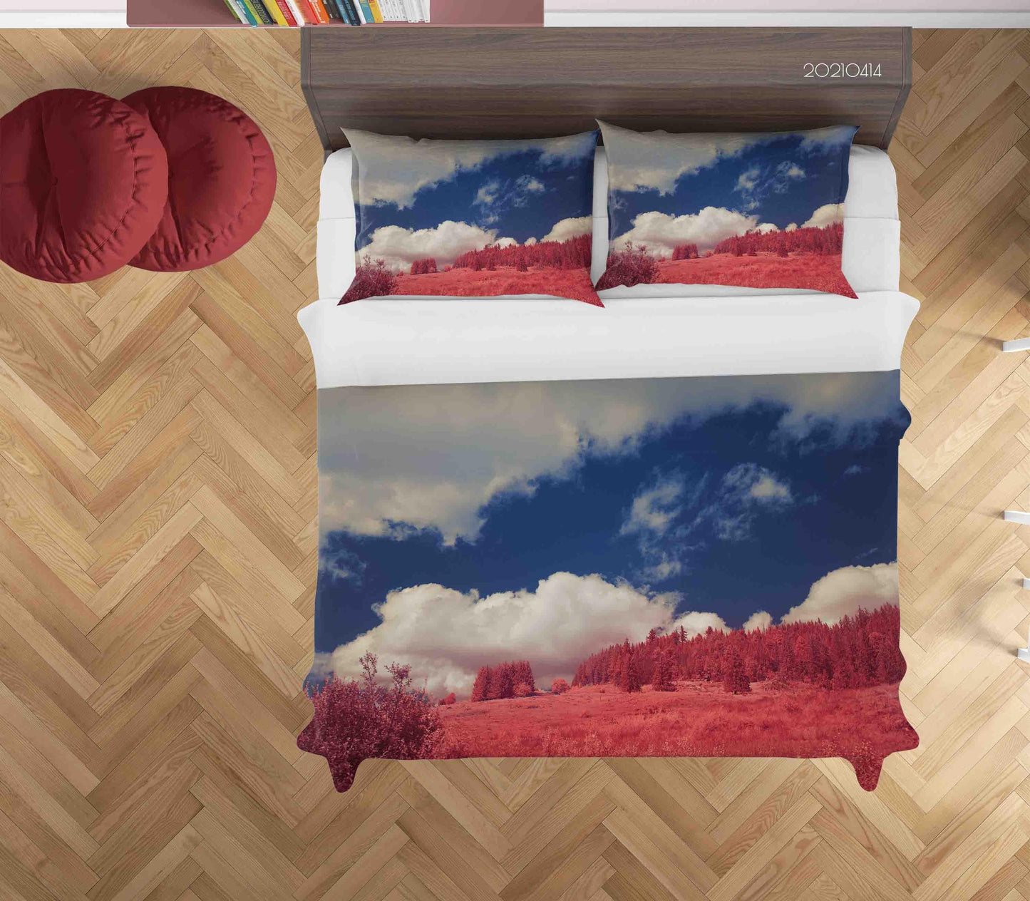 3D Blue Sky White Cloud Red Forest Quilt Cover Set Bedding Set Duvet Cover Pillowcases 68