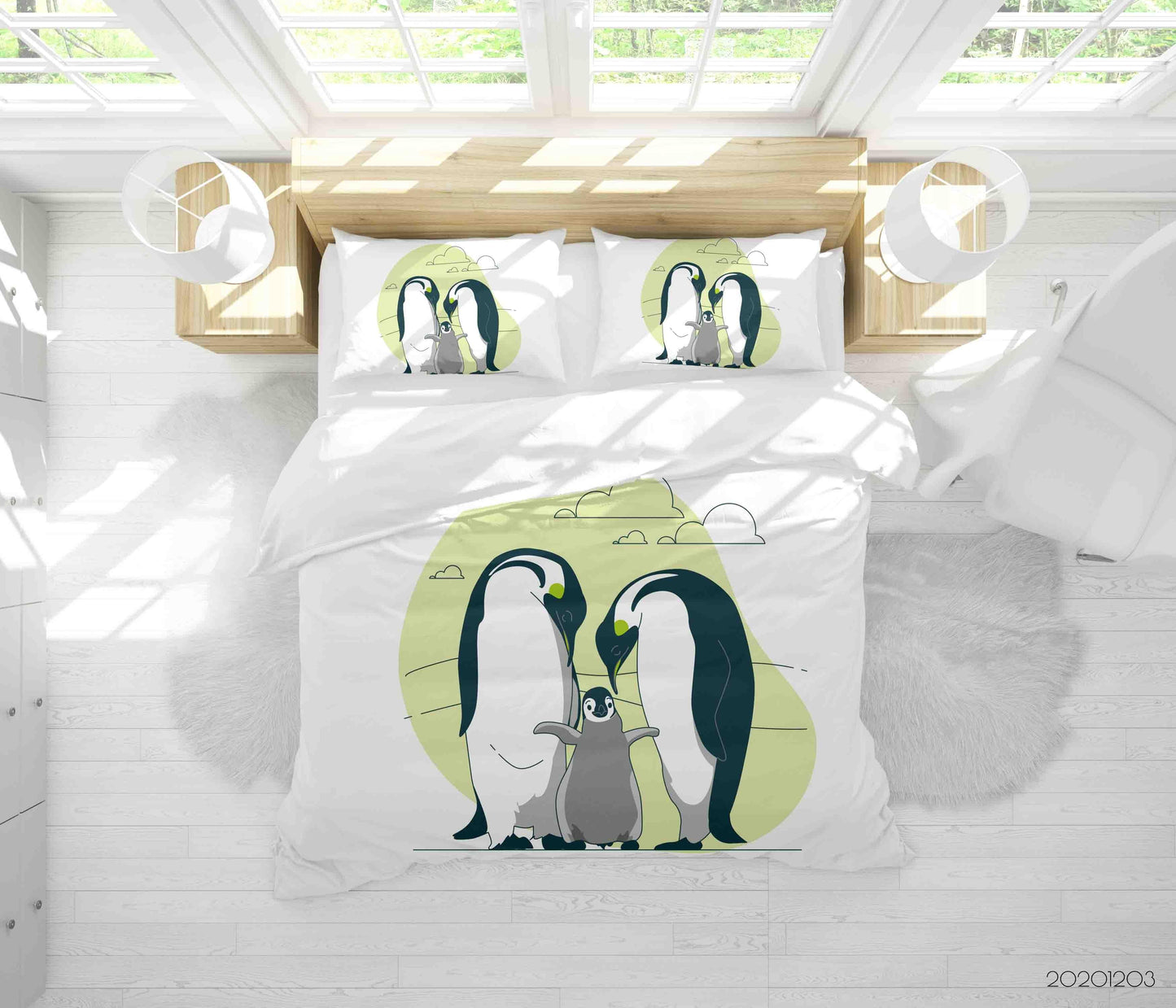 3D Cartoon Penguin Family Animal Cloud Quilt Cover Set Bedding Set Duvet Cover Pillowcases LXL
