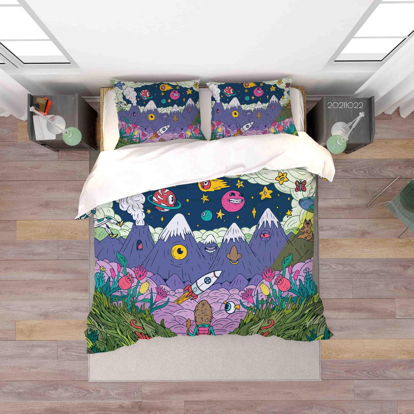 3D Abstract Color Space Rocket Planet Graffiti Quilt Cover Set Bedding Set Duvet Cover Pillowcases 15