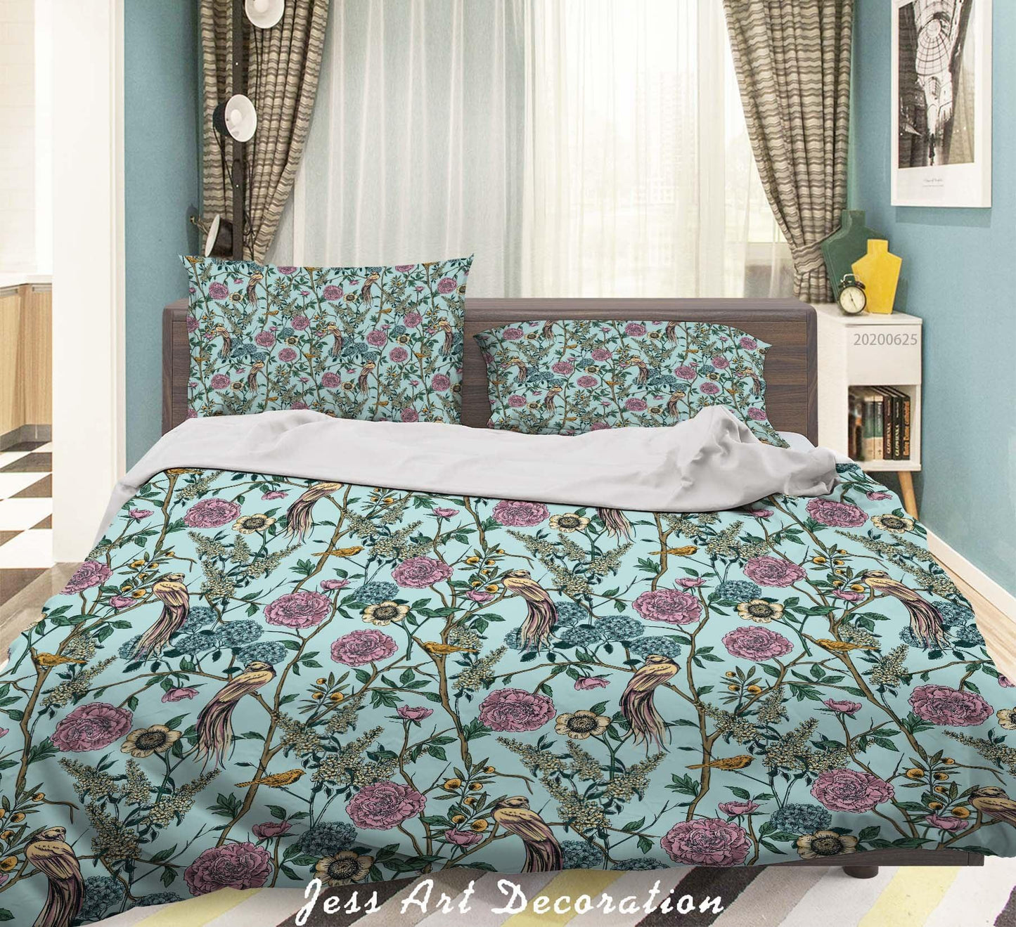 3D Blue Floral Birds Quilt Cover Set Bedding Set Duvet Cover Pillowcases SF134