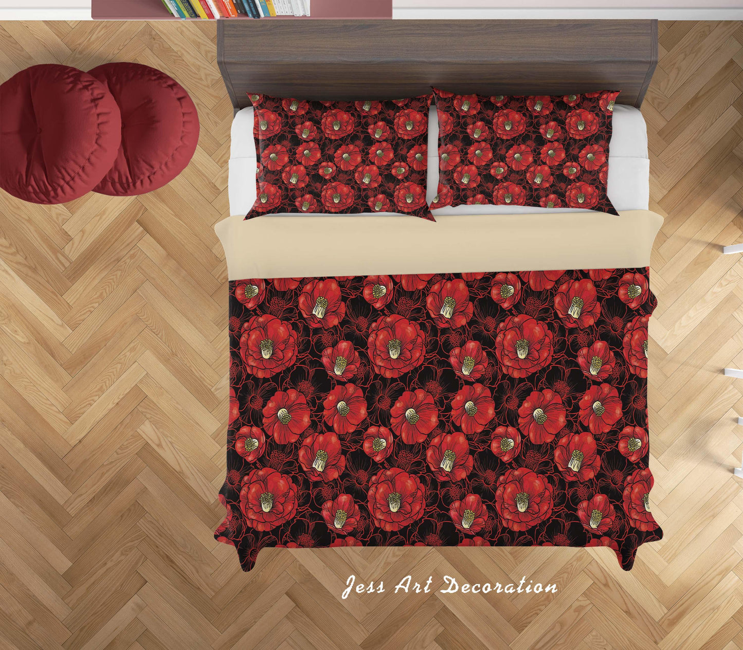 3D Black Red Floral Quilt Cover Set Bedding Set Duvet Cover Pillowcases SF116