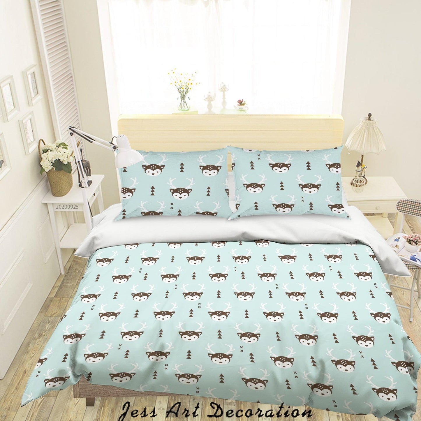 3D Cartoon Animal Deer Pattern Quilt Cover Set Bedding Set Duvet Cover Pillowcases WJ 6435