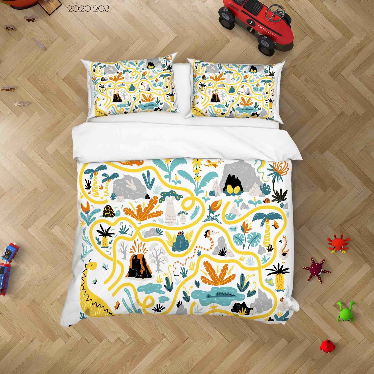 3D Cartoon Hand Drawn Colorful Dinosaur Plant Illustration Animal Quilt Cover Set Bedding Set Duvet Cover Pillowcases LXL