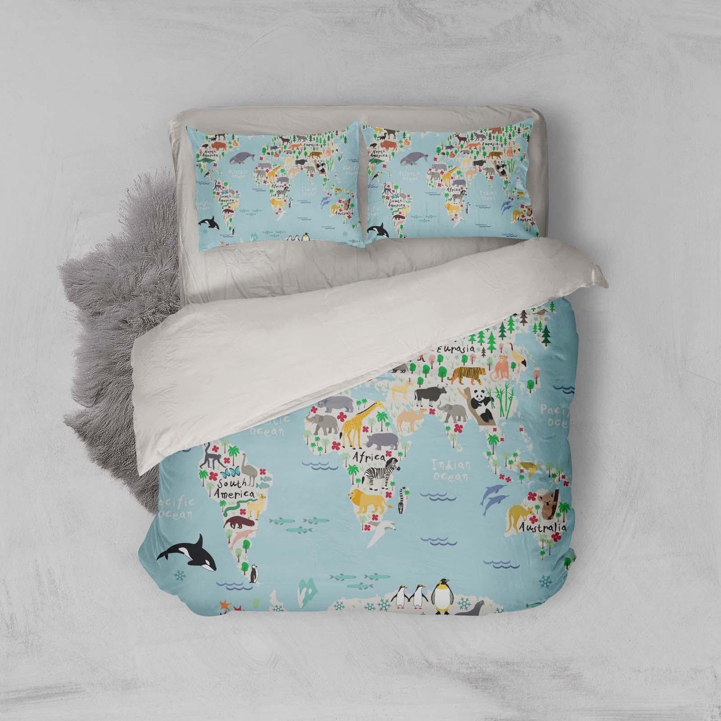 3D Animals World Map Quilt Cover Set Bedding Set Pillowcases 12