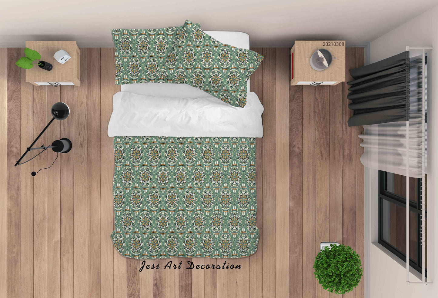 3D Abstract Green Floral Quilt Cover Set Bedding Set Duvet Cover Pillowcases 306