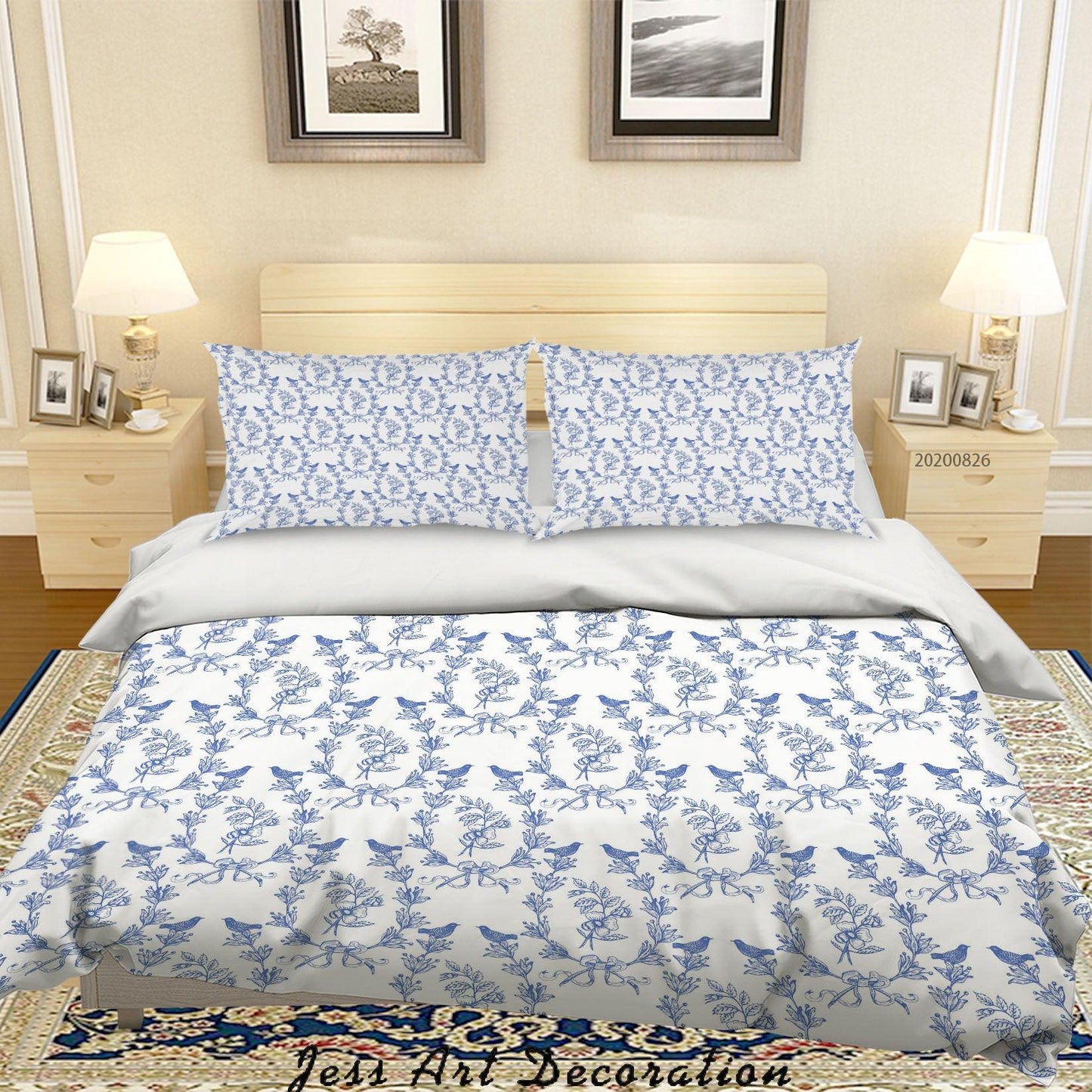 3D Blue Flowers Leaves Birds Pattern Quilt Cover Set Bedding Set Duvet Cover Pillowcases WJ 1373