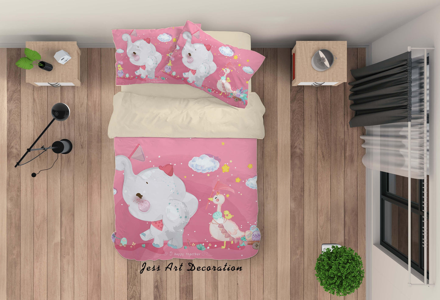 3D Cartoon Pink Animal Elephant Duck Quilt Cover Set Bedding Set Duvet Cover Pillowcases A333 LQH