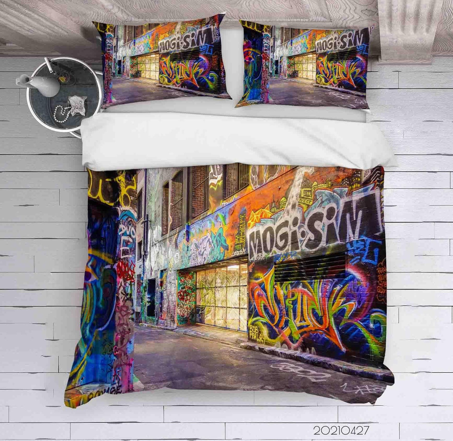 3D Abstract Colored Street Graffiti Quilt Cover Set Bedding Set Duvet Cover Pillowcases 134