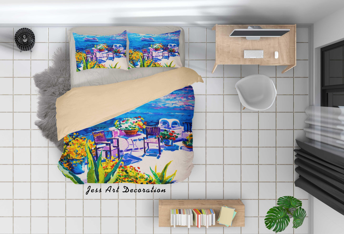 3D Blue Landscape Oil Painting Quilt Cover Set Bedding Set Duvet Cover Pillowcases A037 LQH