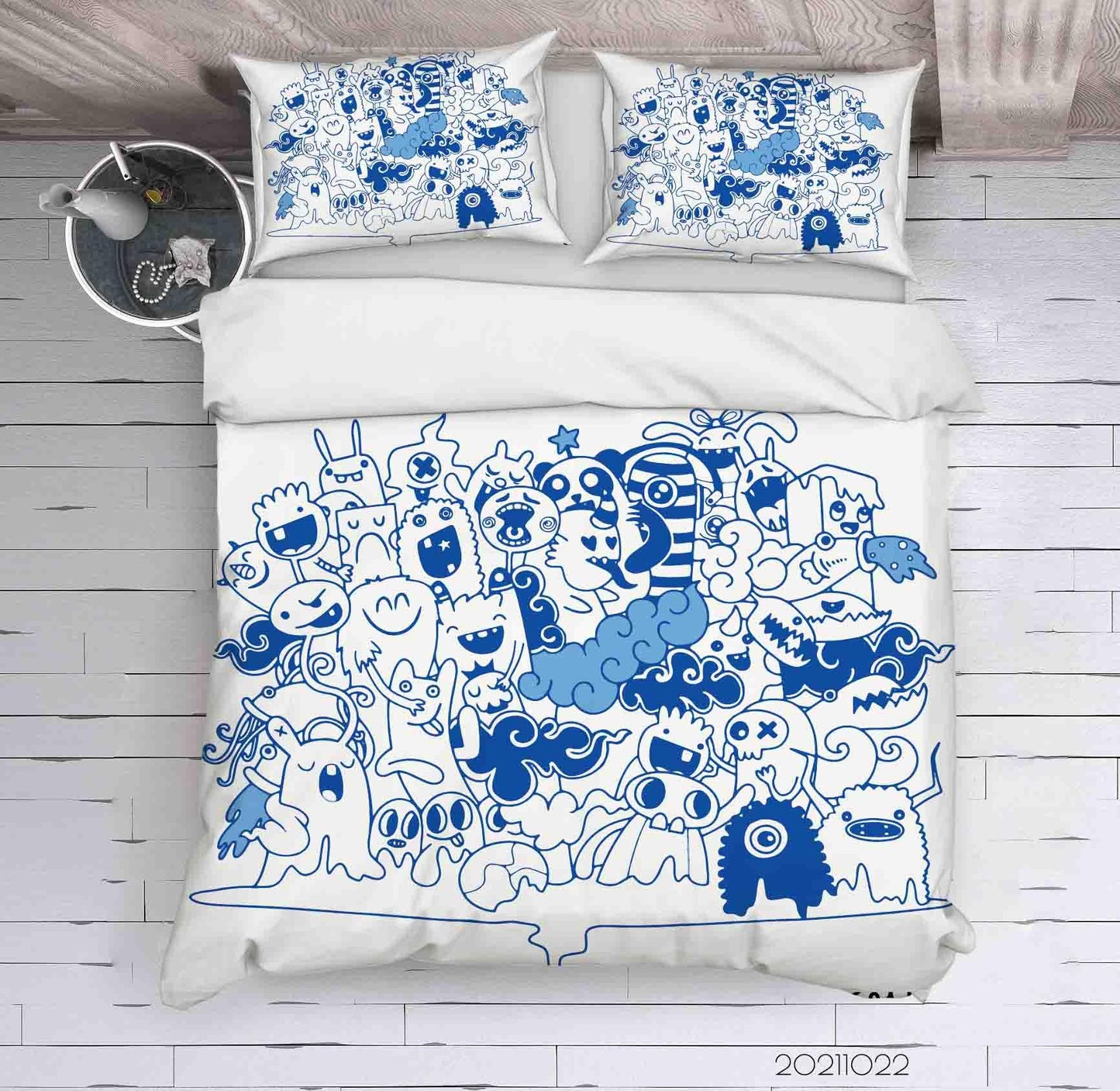 3D Abstract Blue Monster Graffiti Quilt Cover Set Bedding Set Duvet Cover Pillowcases 48