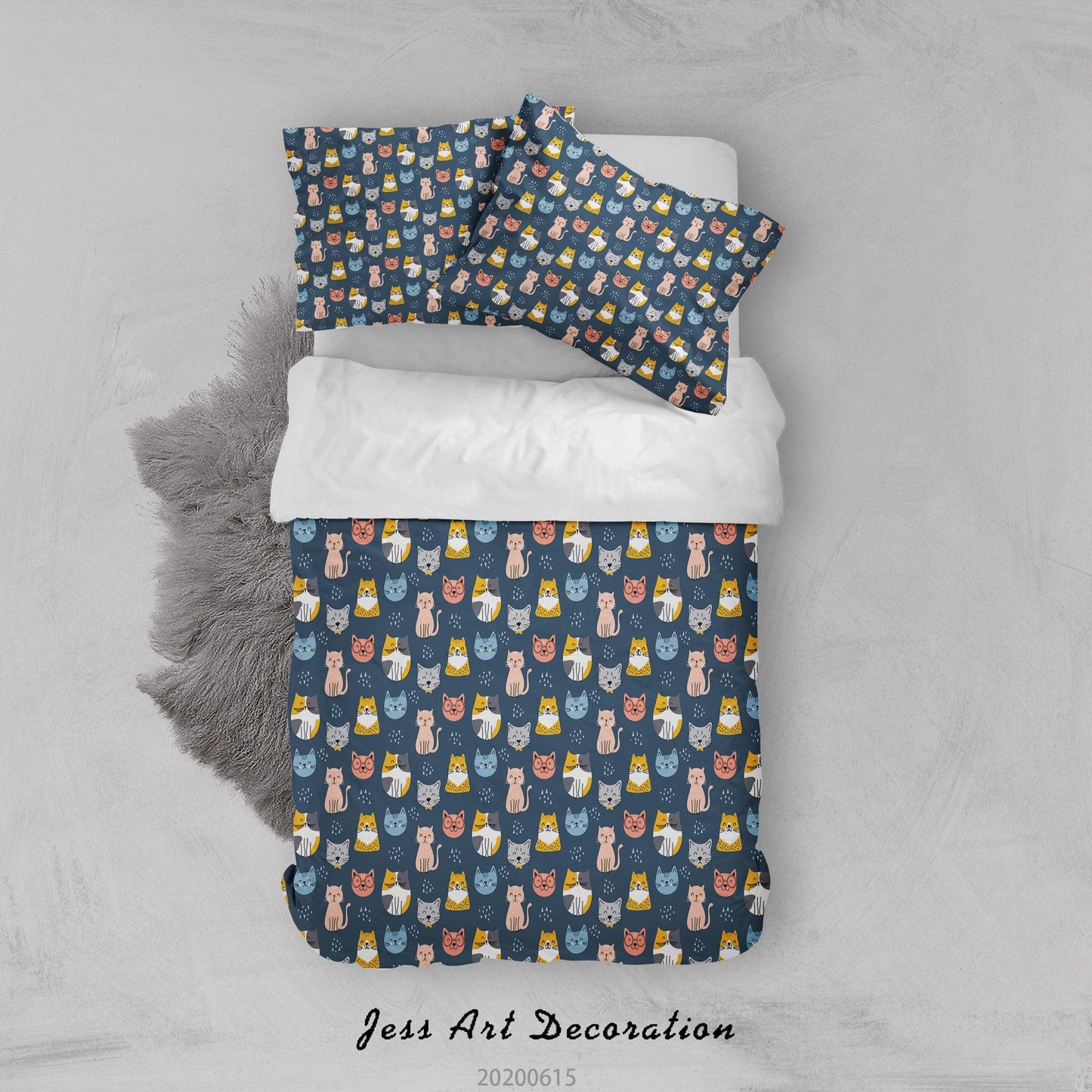 3D Blue Cat Kitty Quilt Cover Set Bedding Set Duvet Cover Pillowcases SF33